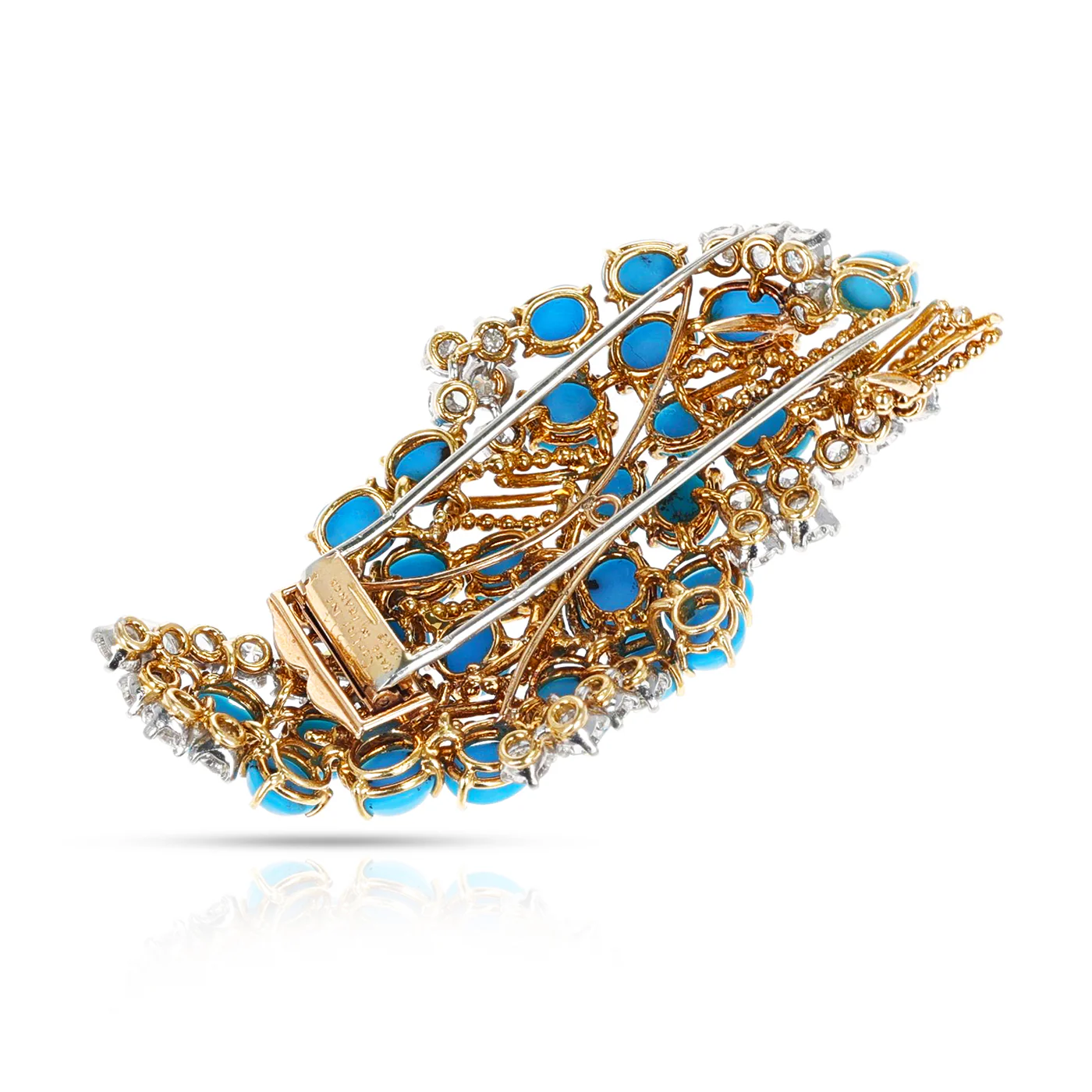 Cartier Paris Turquoise Cluster Brooch with Diamonds, 18K