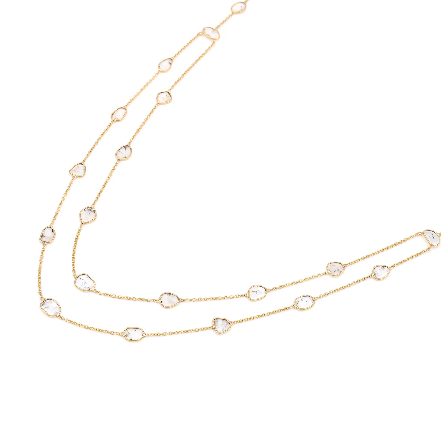 Double Layer Diamond Slices Necklace, 18k