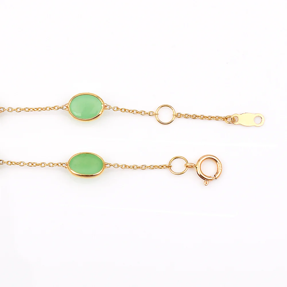 Oval Cut Chrysoprase 18k Yellow Gold Bracelet
