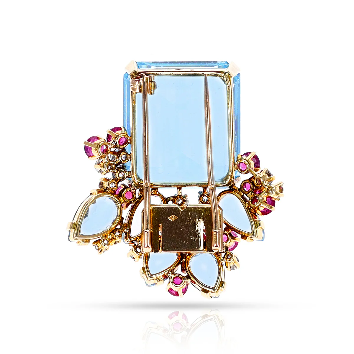 Suzanne Belperron Aquamarine, Ruby and Diamond Brooch, 18k