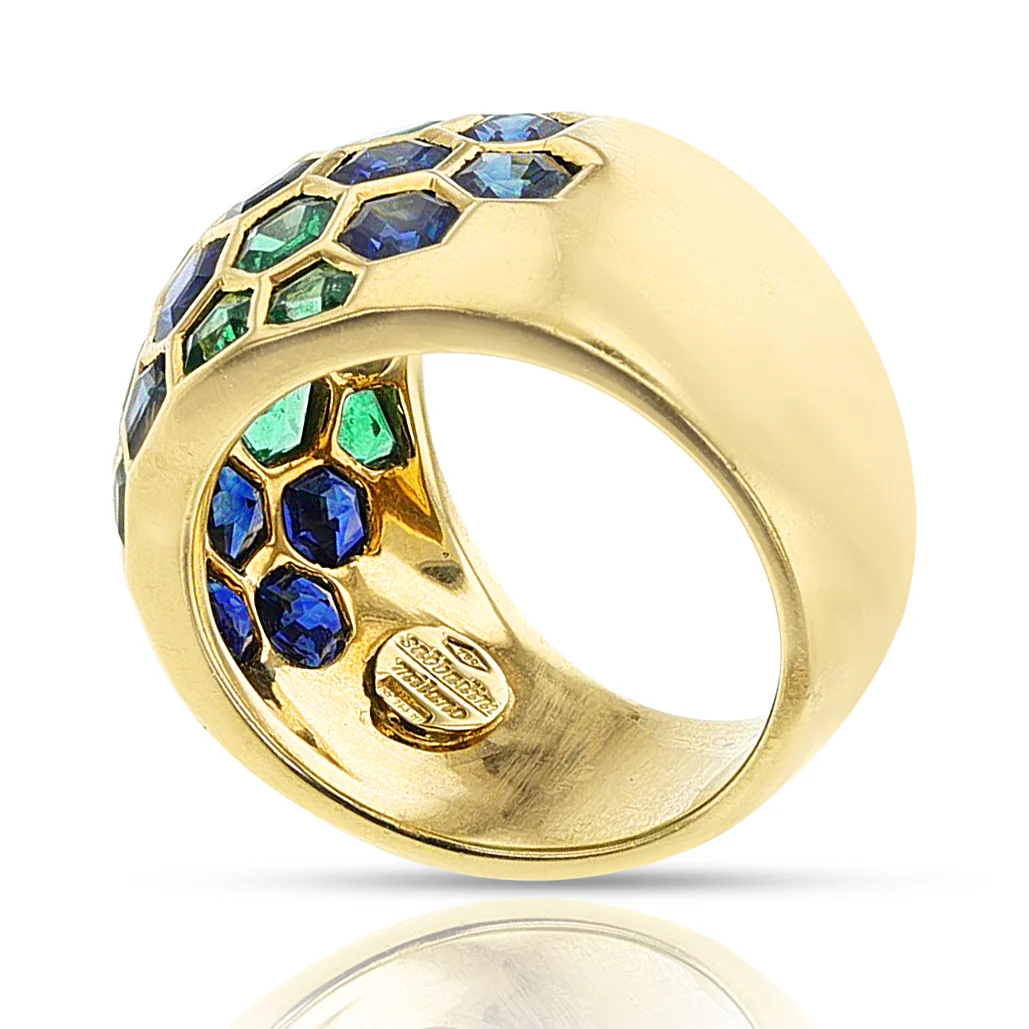 Sabbadini Milano Hexagonal Emerald and Sapphire Bombe Ring, 18k