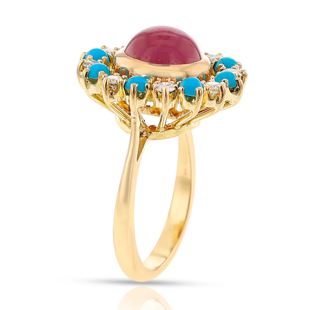 French Turquoise, Diamond and Ruby Ring, 18k