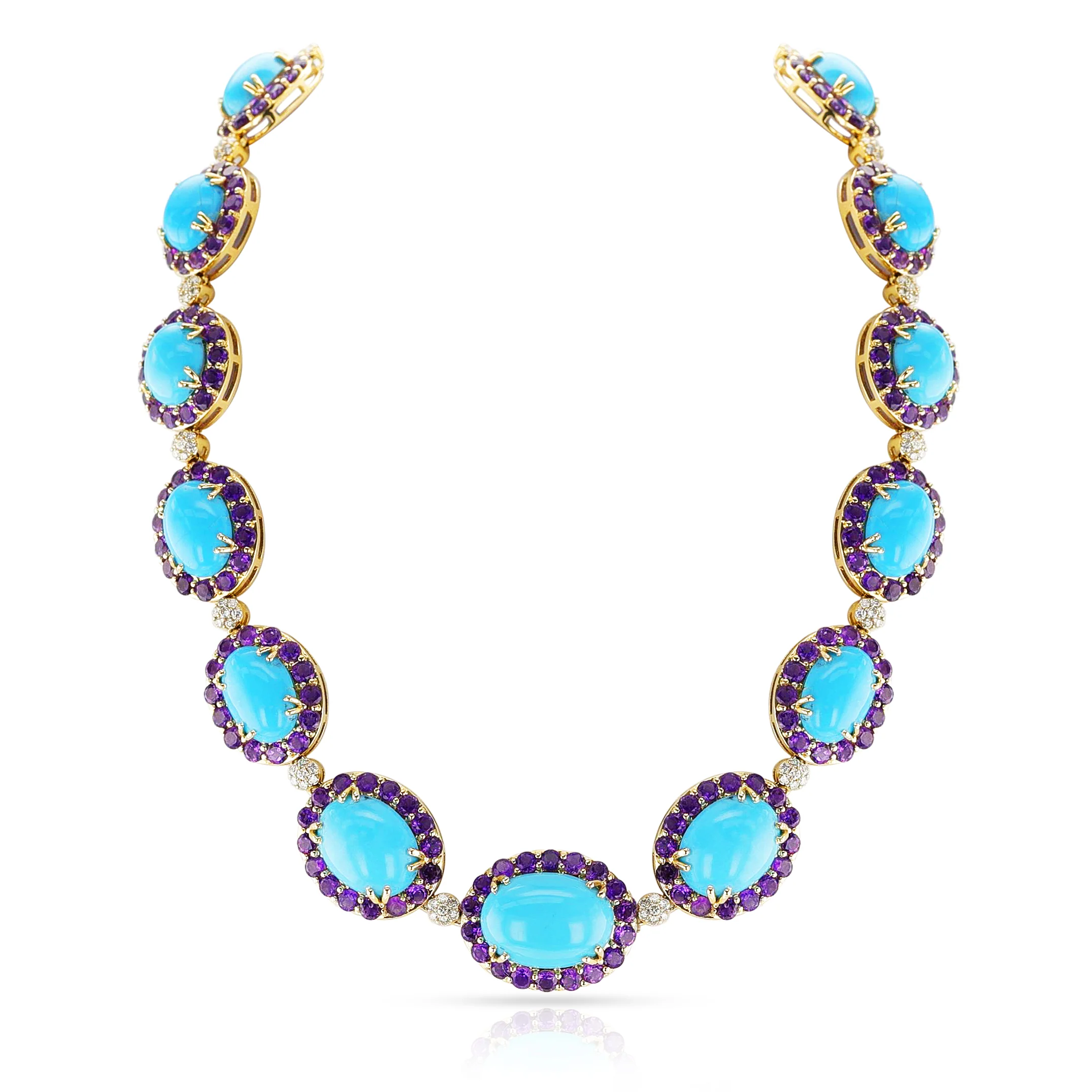 18k Turquoise, Amethyst and Diamond Necklace and Earring Set
