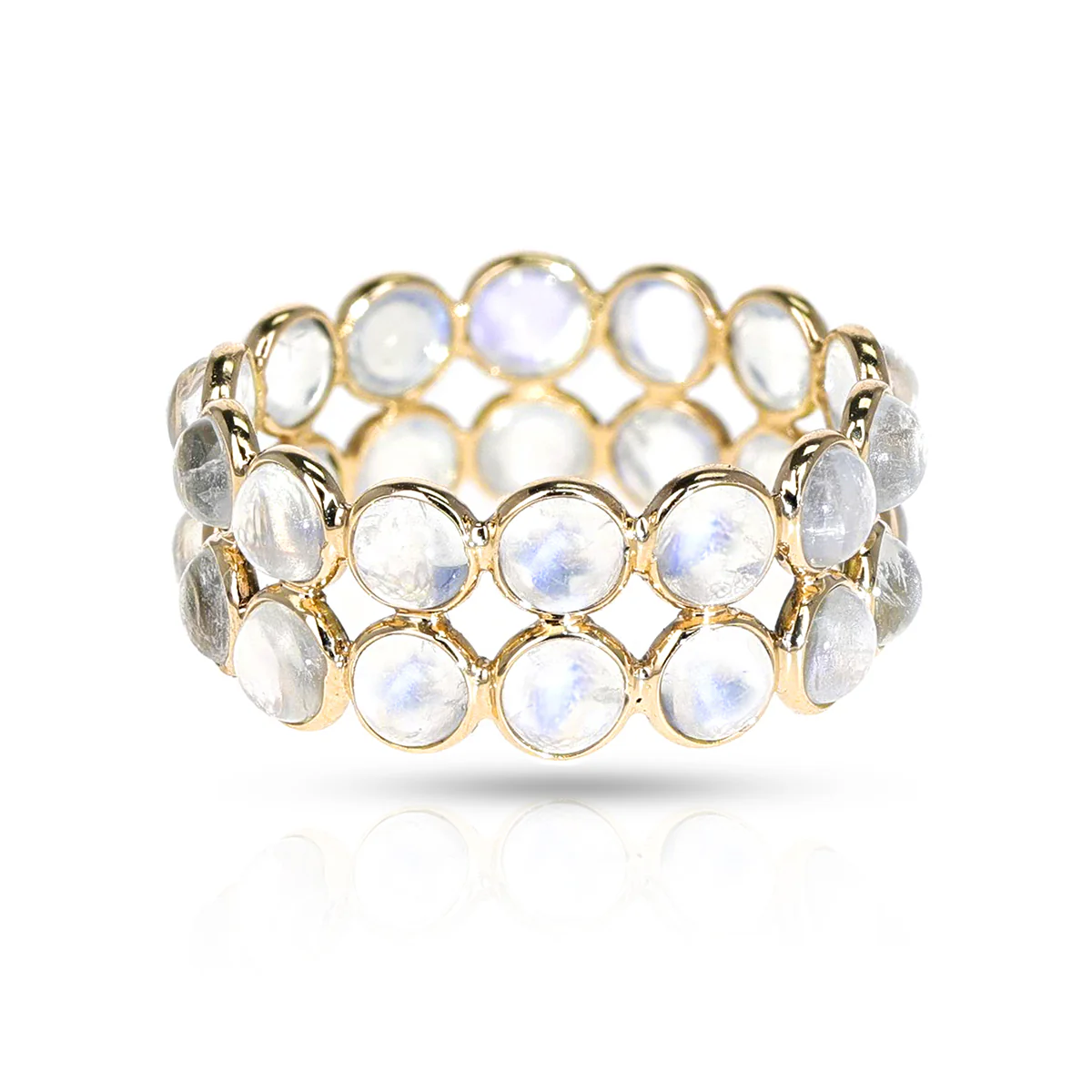 Round Moonstone Cabochon Double Band, Yellow Gold