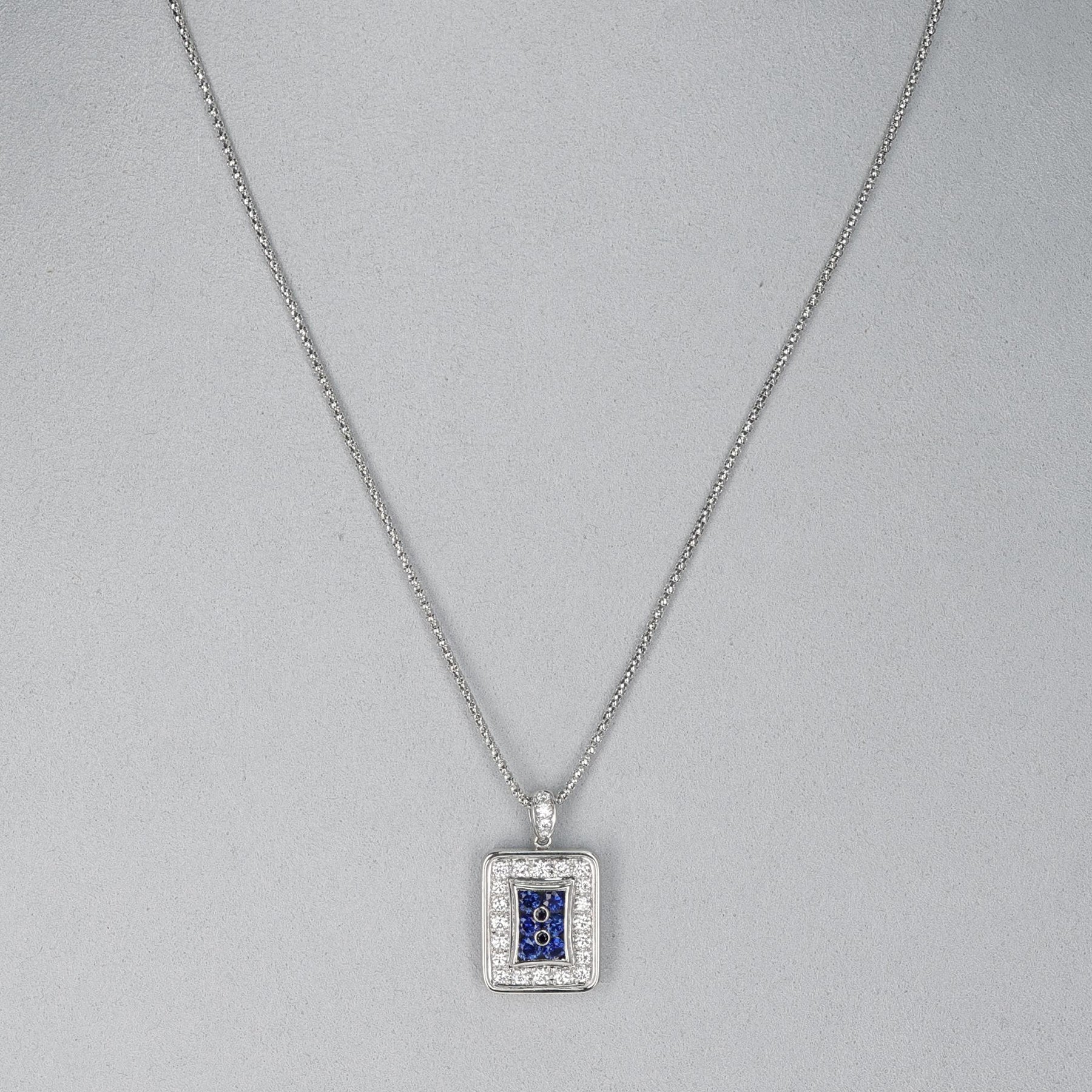 Sapphire and Diamond Rectangular Pendant Necklace, PT