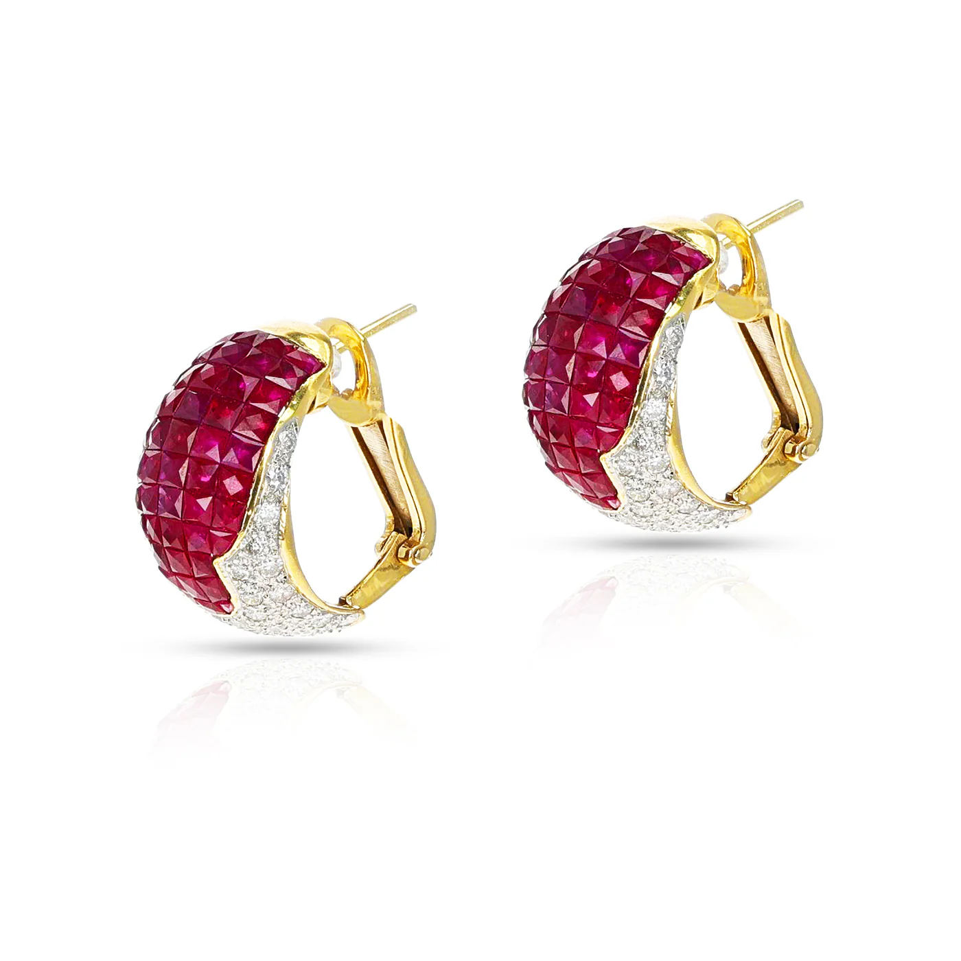 Invisibly Set Ruby and Diamond Earrings, 18k