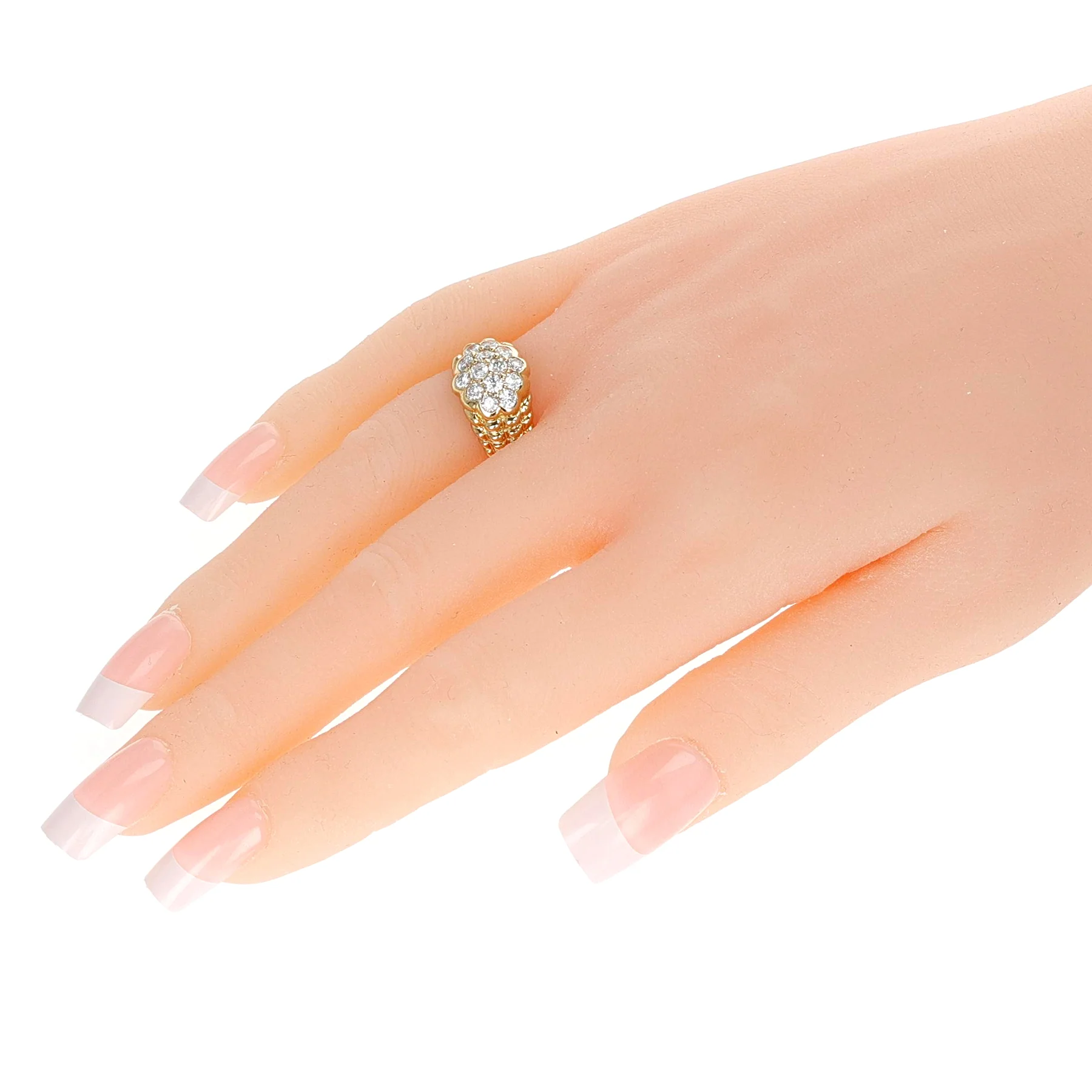 Diamond Floral Ring with Textured Gold Design, 18K