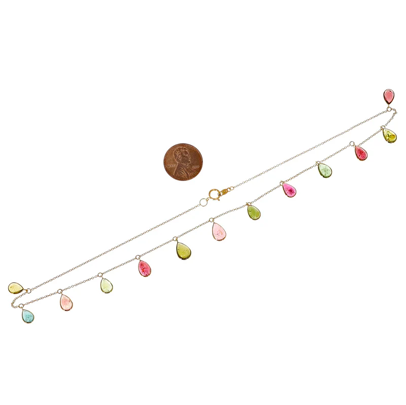 Pear Shape Gemstone with Drops, 18k