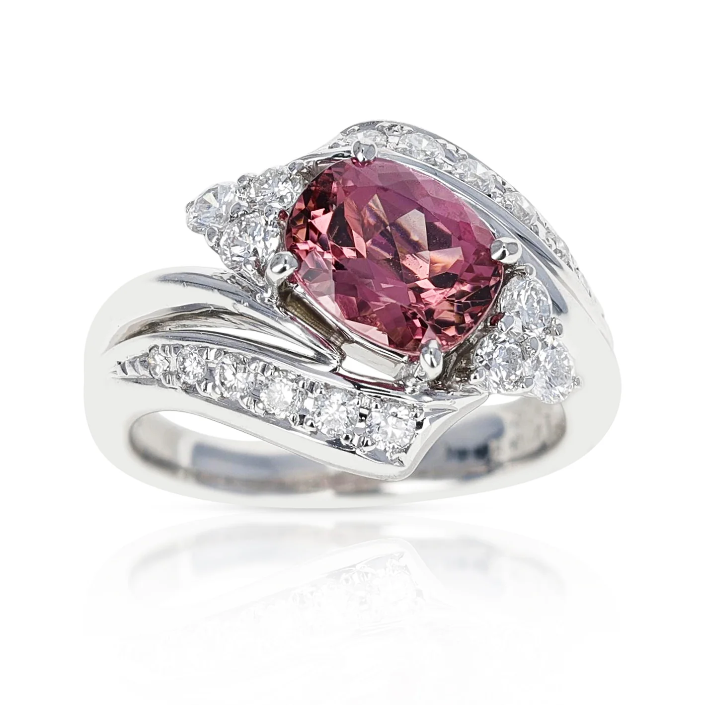 AGL Certified 2.17 ct. Natural Imperial Pink Topaz Ring with Diamonds, Platinum