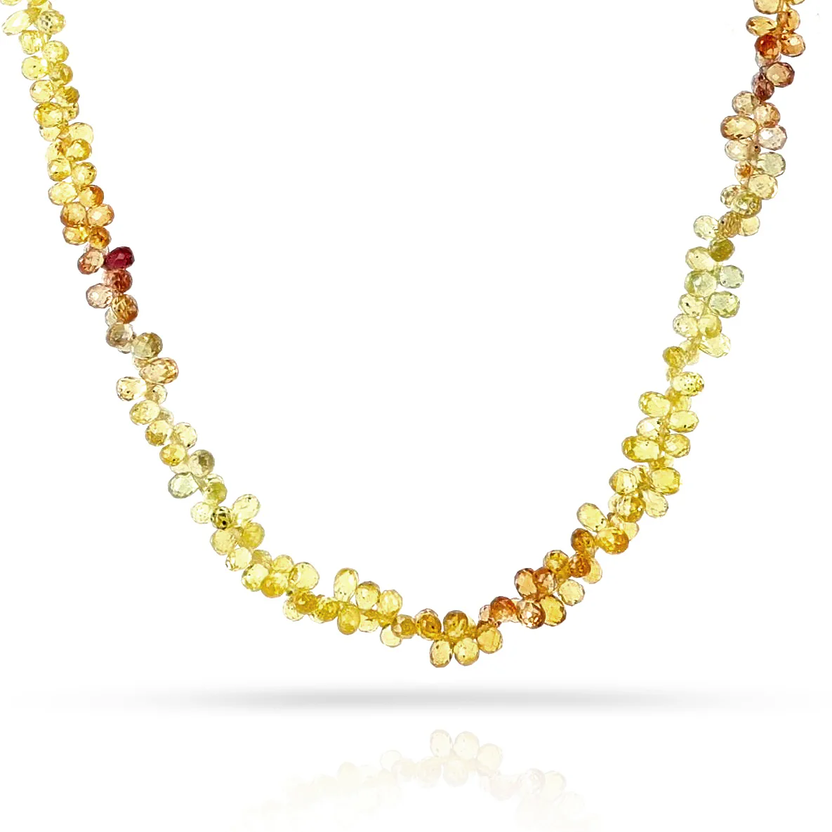 Yellow and Orange Sapphire Briolette Beads Necklace, 14k