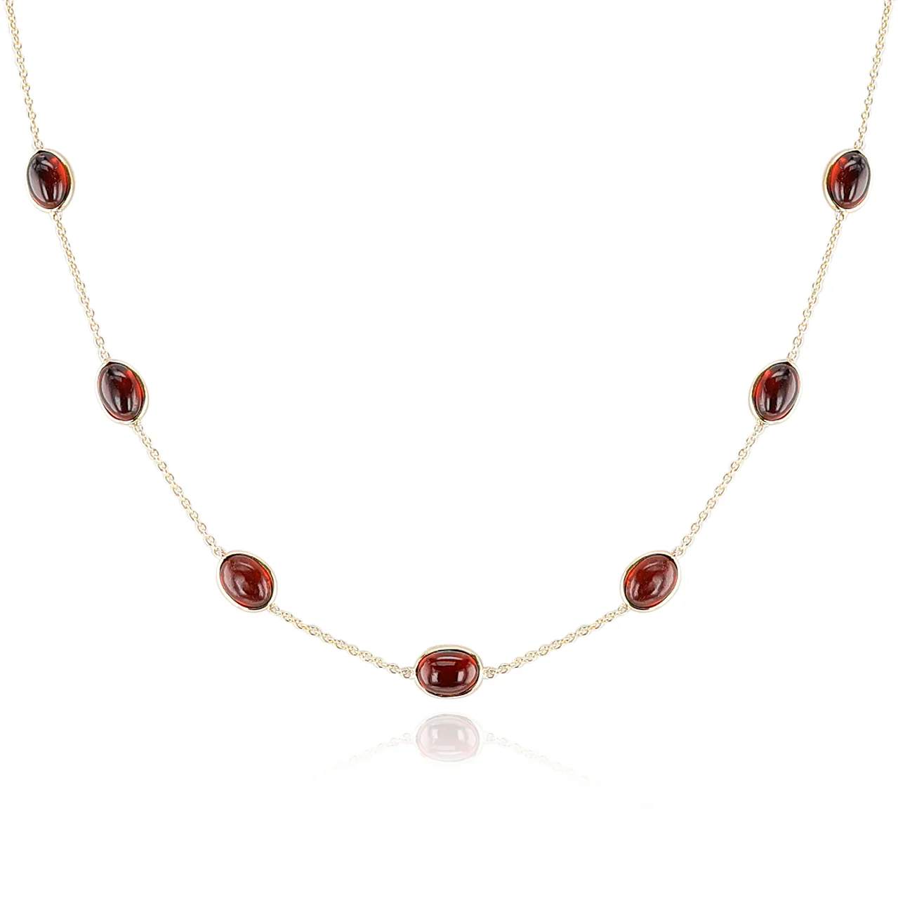 Oval Garnet Cabochon Necklace, 18K