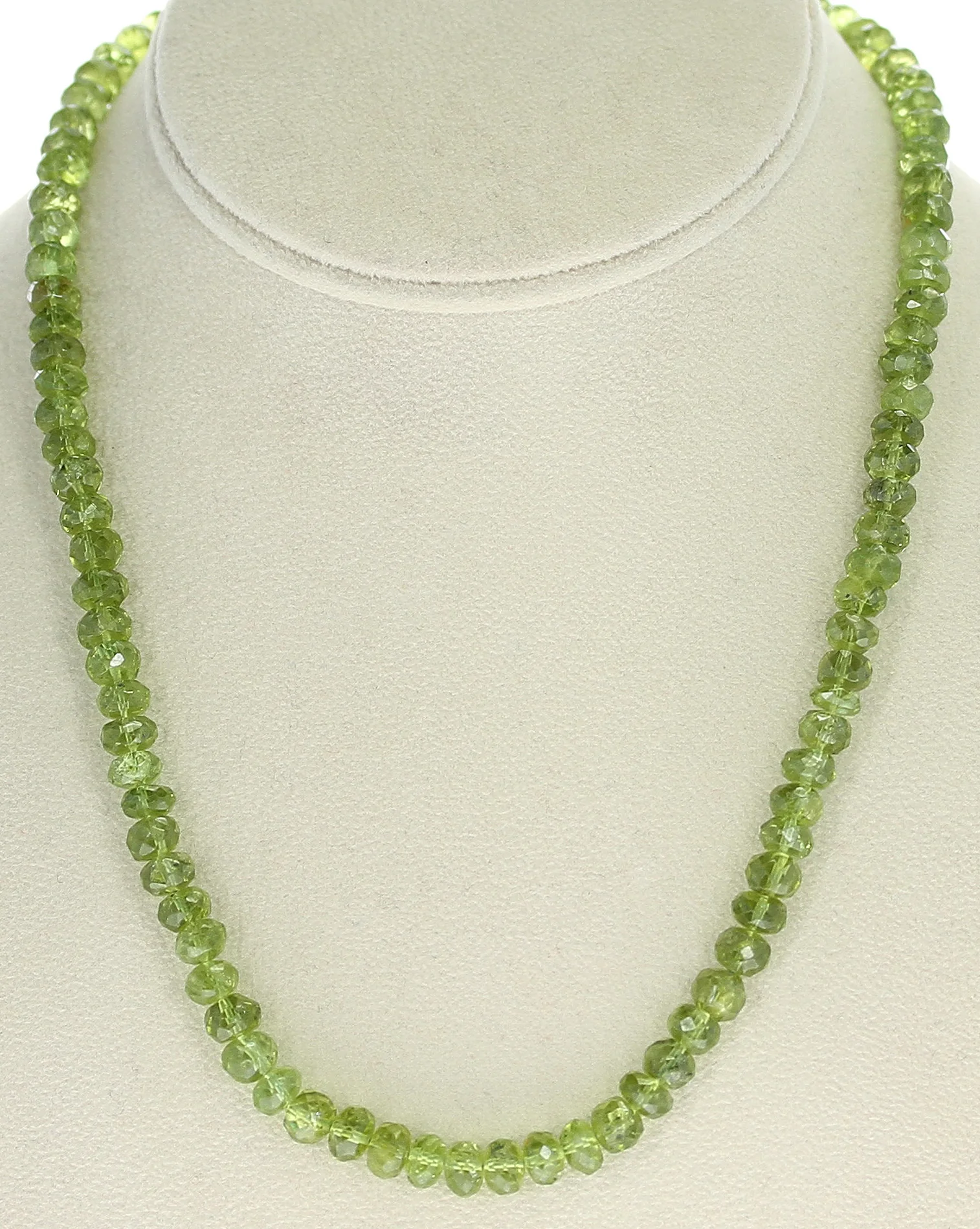 Genuine Faceted 7MM Peridot Beads Necklace- Sterling Silver Clasp