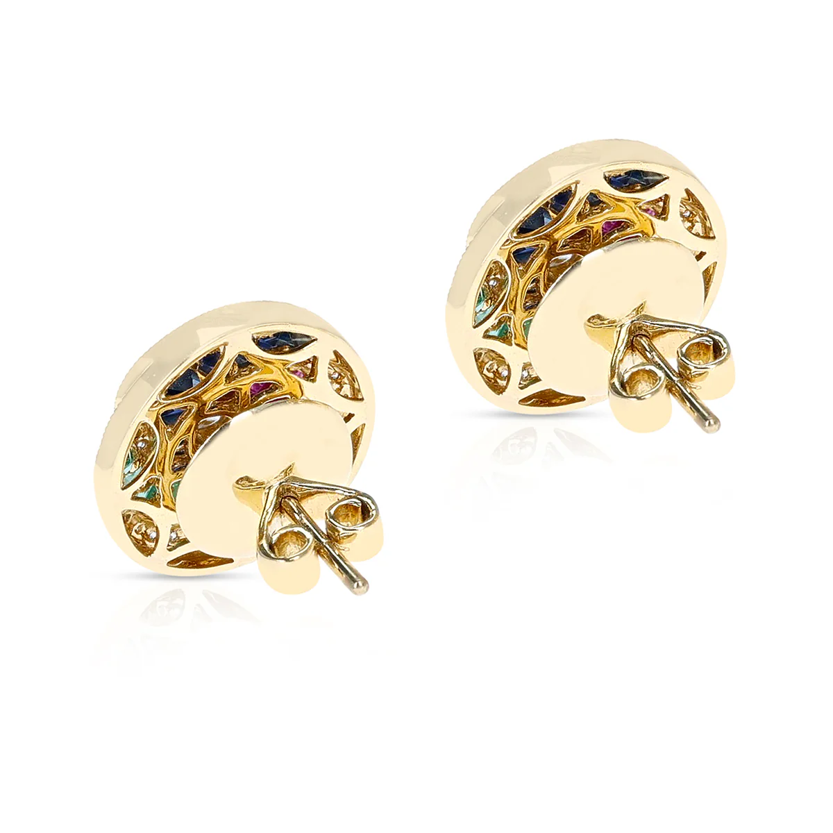 Ruby, Emerald, Sapphire and Diamond Swirl Earrings, 18K