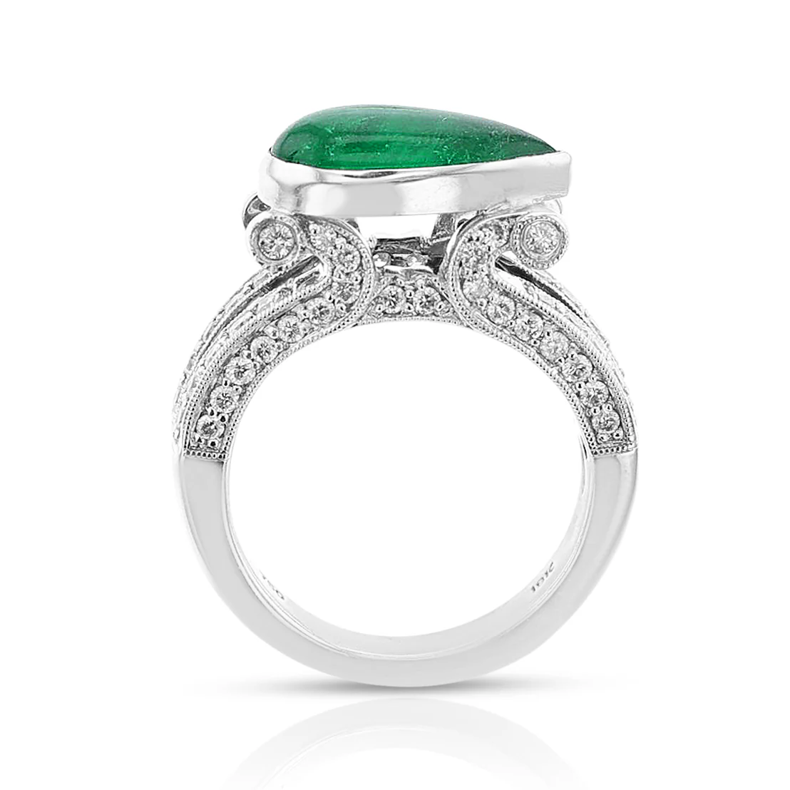 Pear Emerald Cabochon and Diamond Ring, 18k
