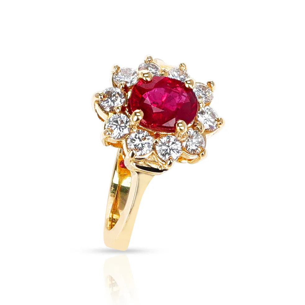 Oval Ruby and Diamond Cluster Ring, 14k