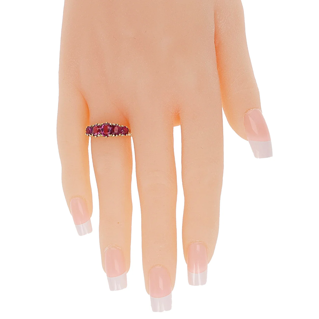 Five Stone Ruby Oval and Round Victorian Ring, 18K Yellow
