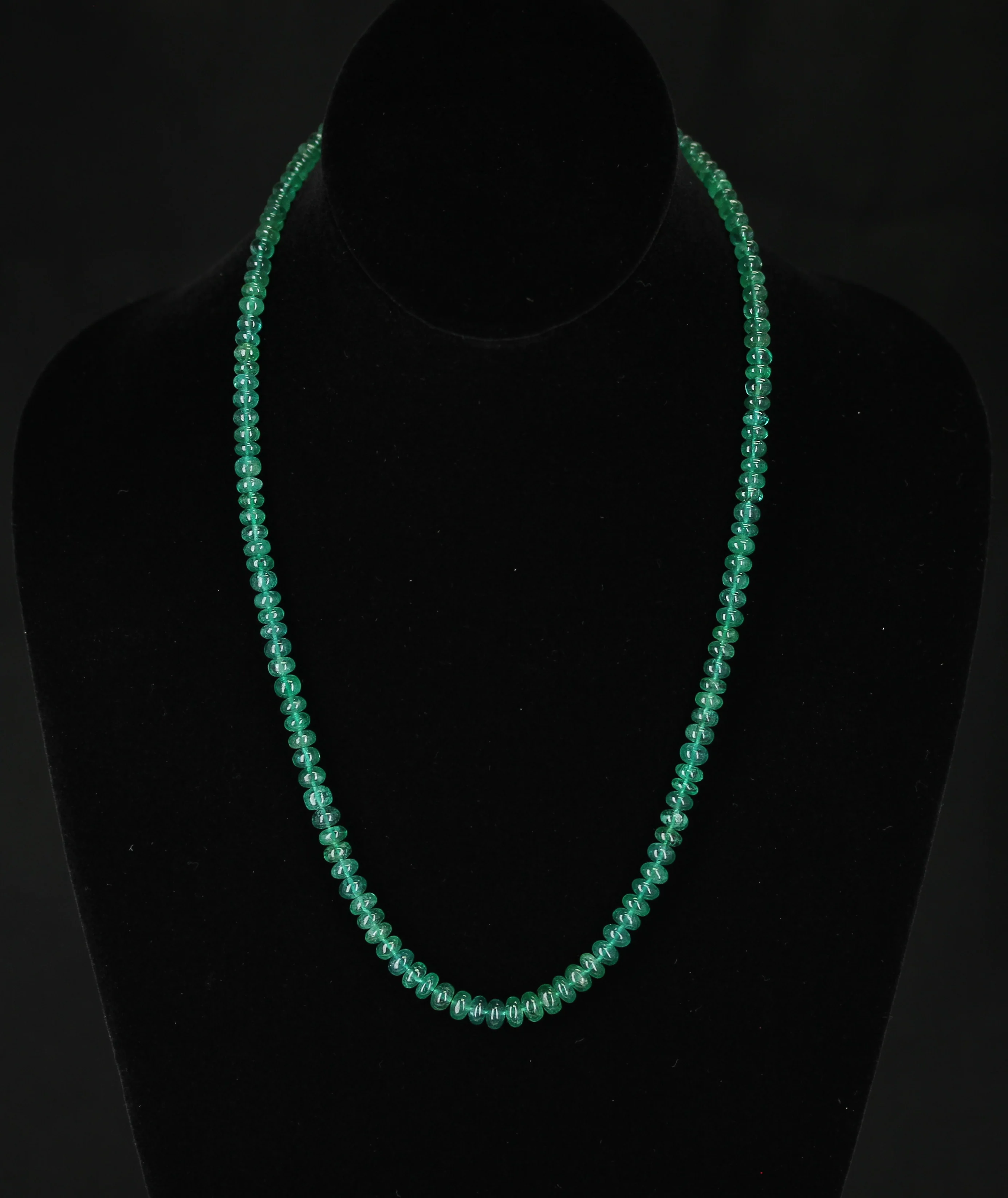 Genuine & Natural & Fine Strand of Emerald Plain Beads Necklace, 14K Yellow Gold