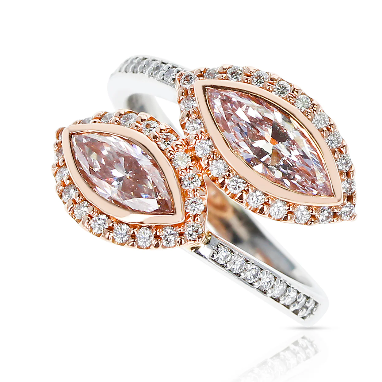 Twin Marquise Pink Diamond Ring accented with Pink and White Round Diamonds