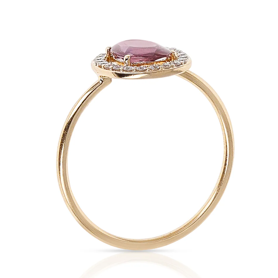Pink Sapphire Rose Cut Ring with Diamond Halo Setting, 18k Yellow Gold