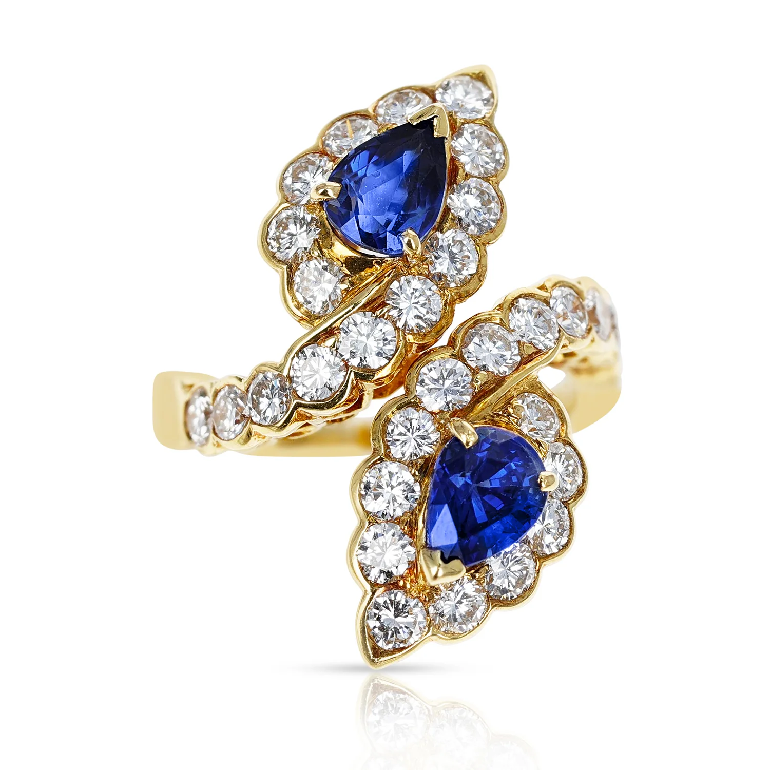 Van Cleef & Arpels French Double Pear Shape Sapphire and Diamond Cocktail Ring
