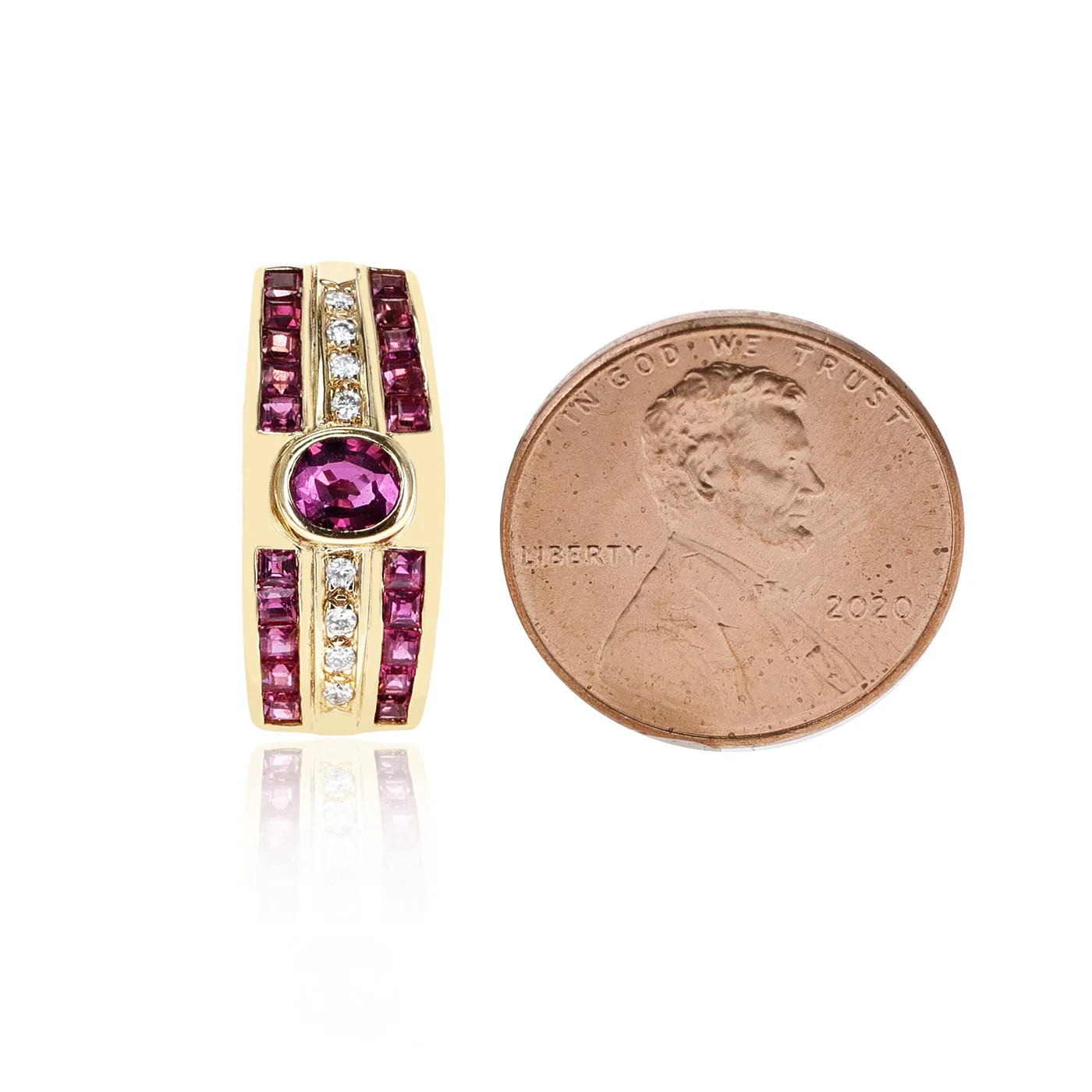 Oval Ruby and Invisibly Set Square Ruby and Round Diamond Earrings, 18K Gold