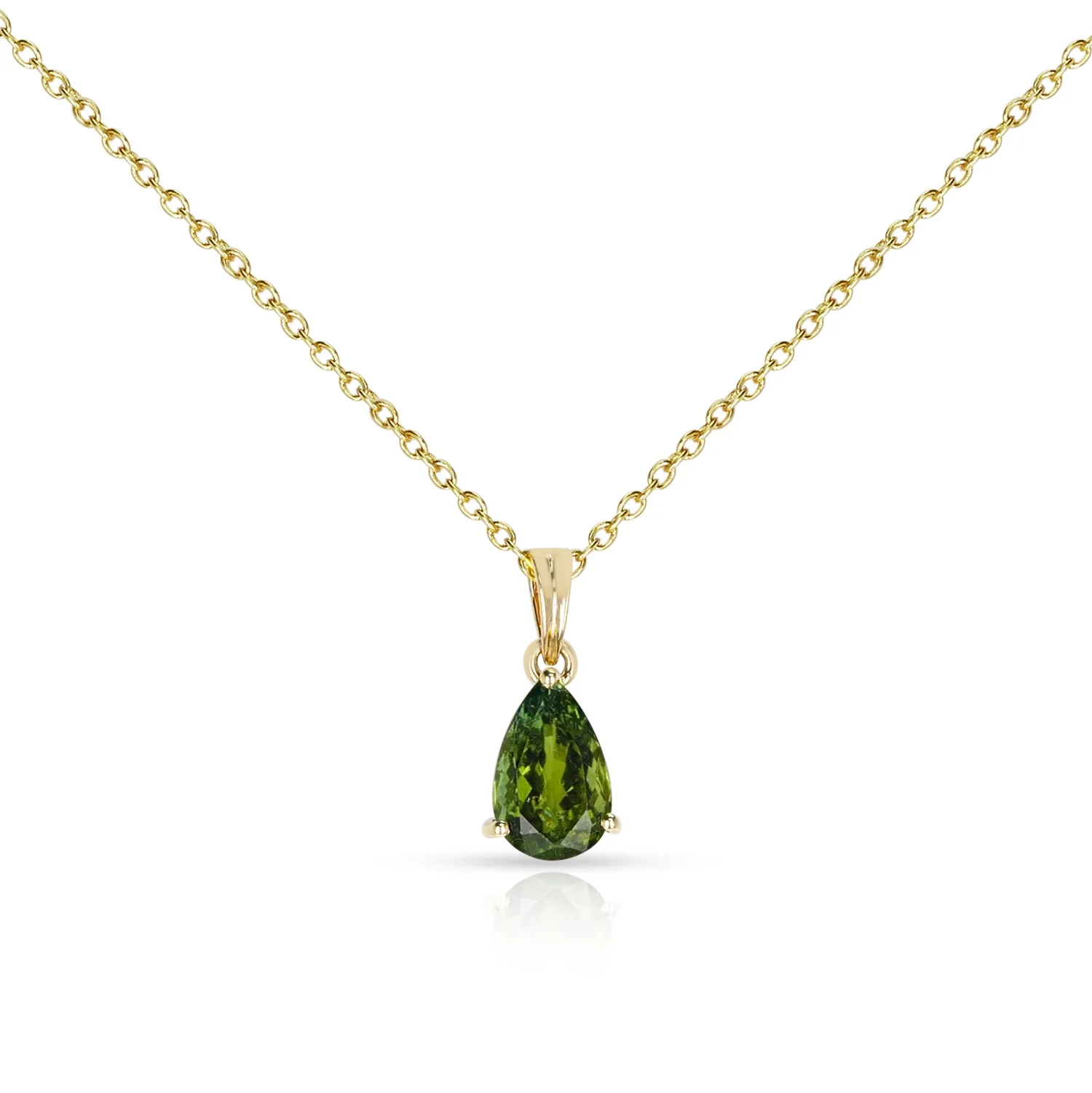 Pear Shape Green Tourmaline Pendant (5 cts), 18K Yellow Gold