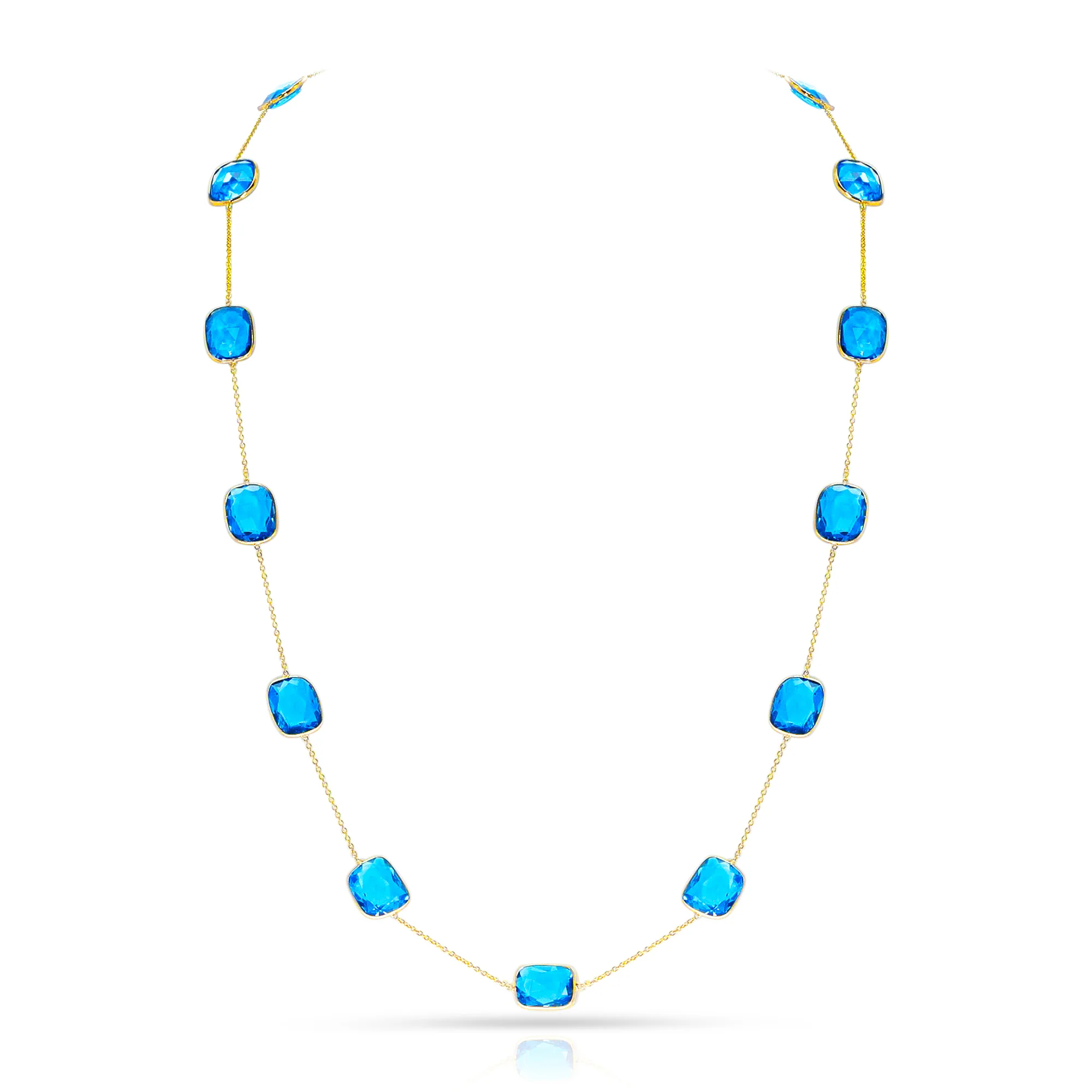 Rectangular Blue Topaz Necklace (Long), 18K