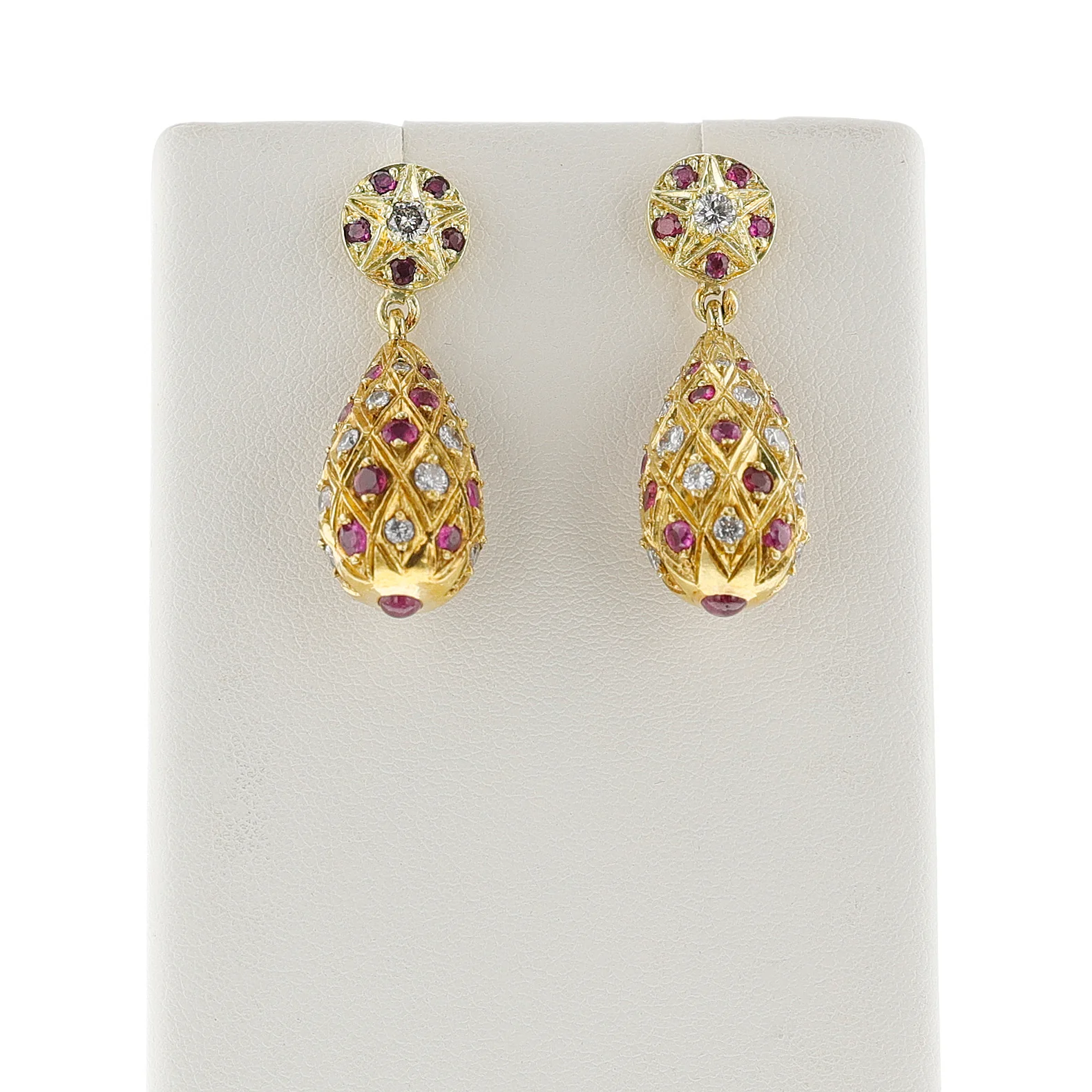 Ruby and Diamond Dangling Earrings with Gold, 18k