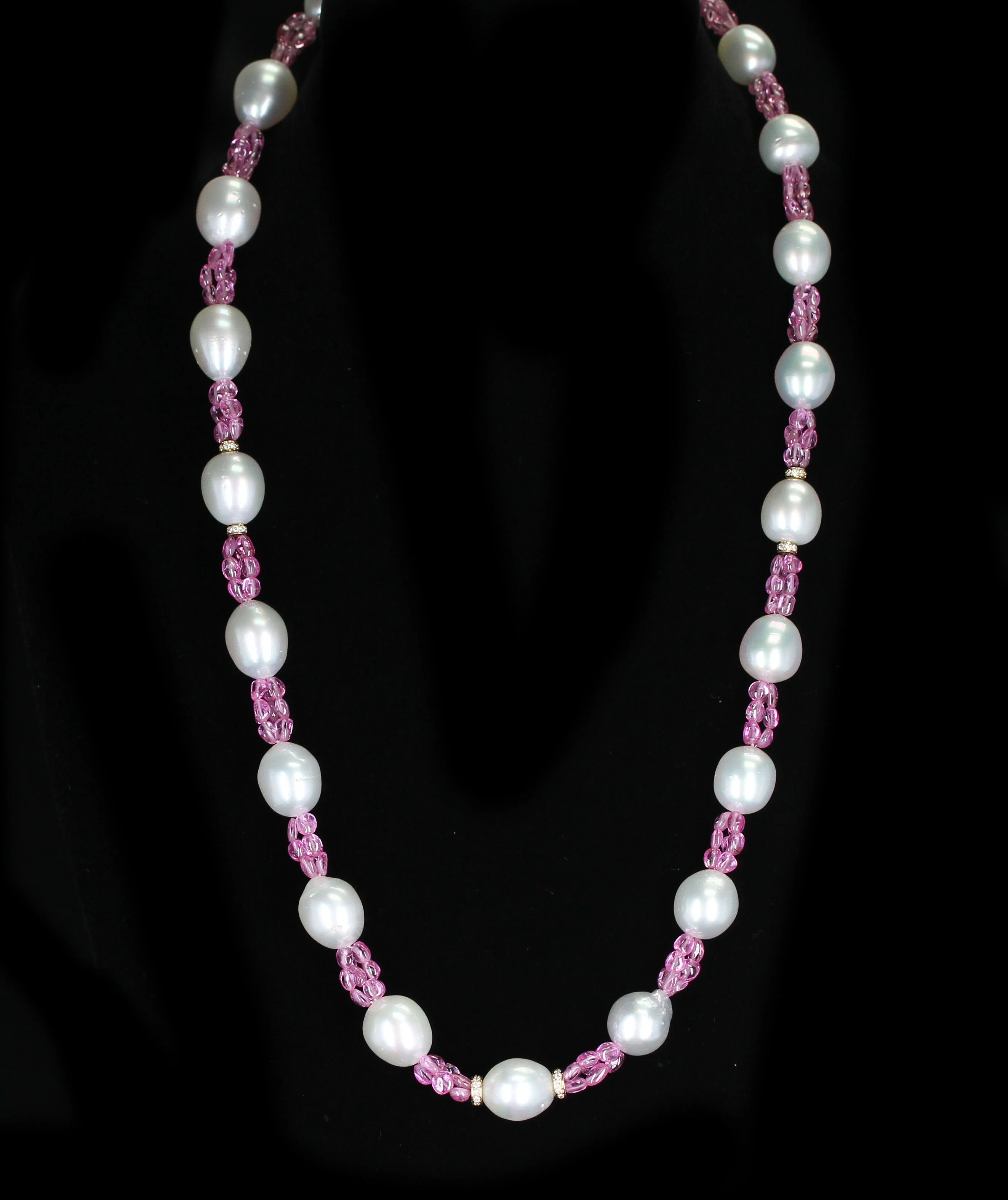 South Sea Pearl, Pink Sapphire, and Diamond & Gold Roundels Beads Necklace