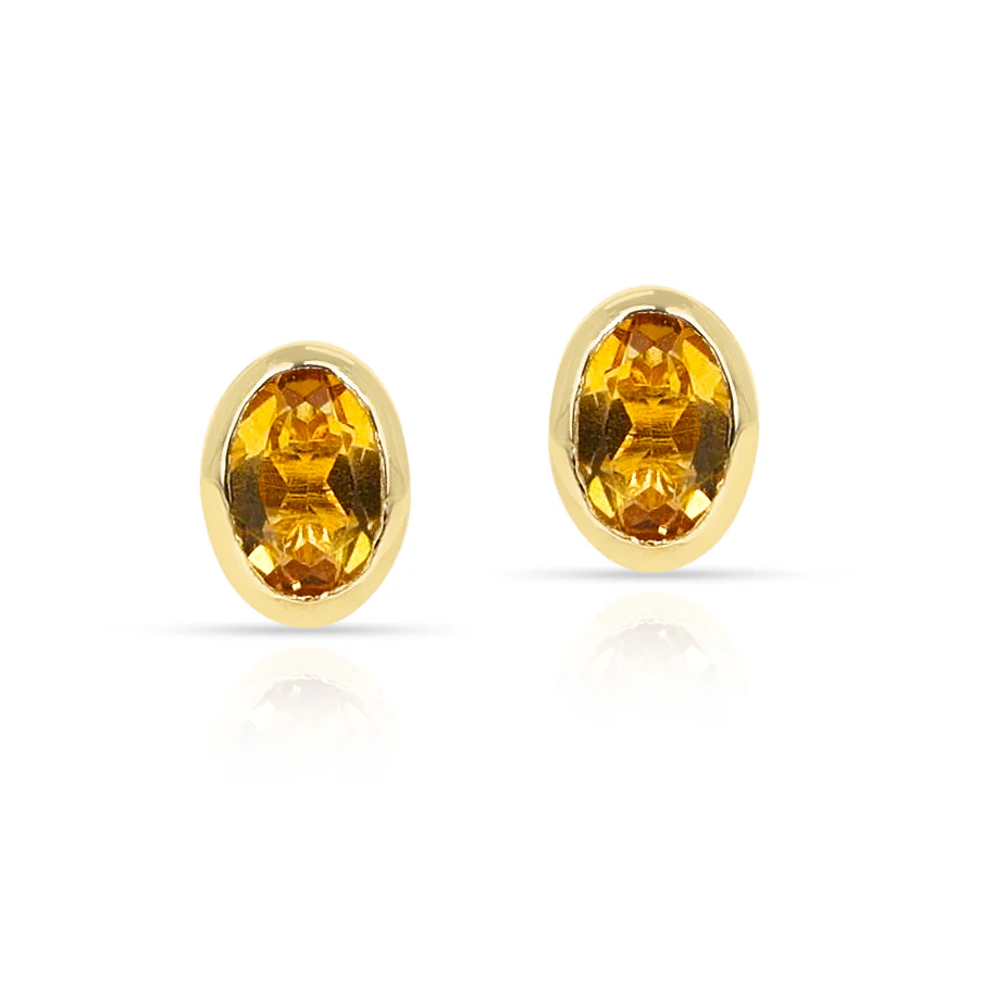 Oval Citrine Bezel-Set Studs
