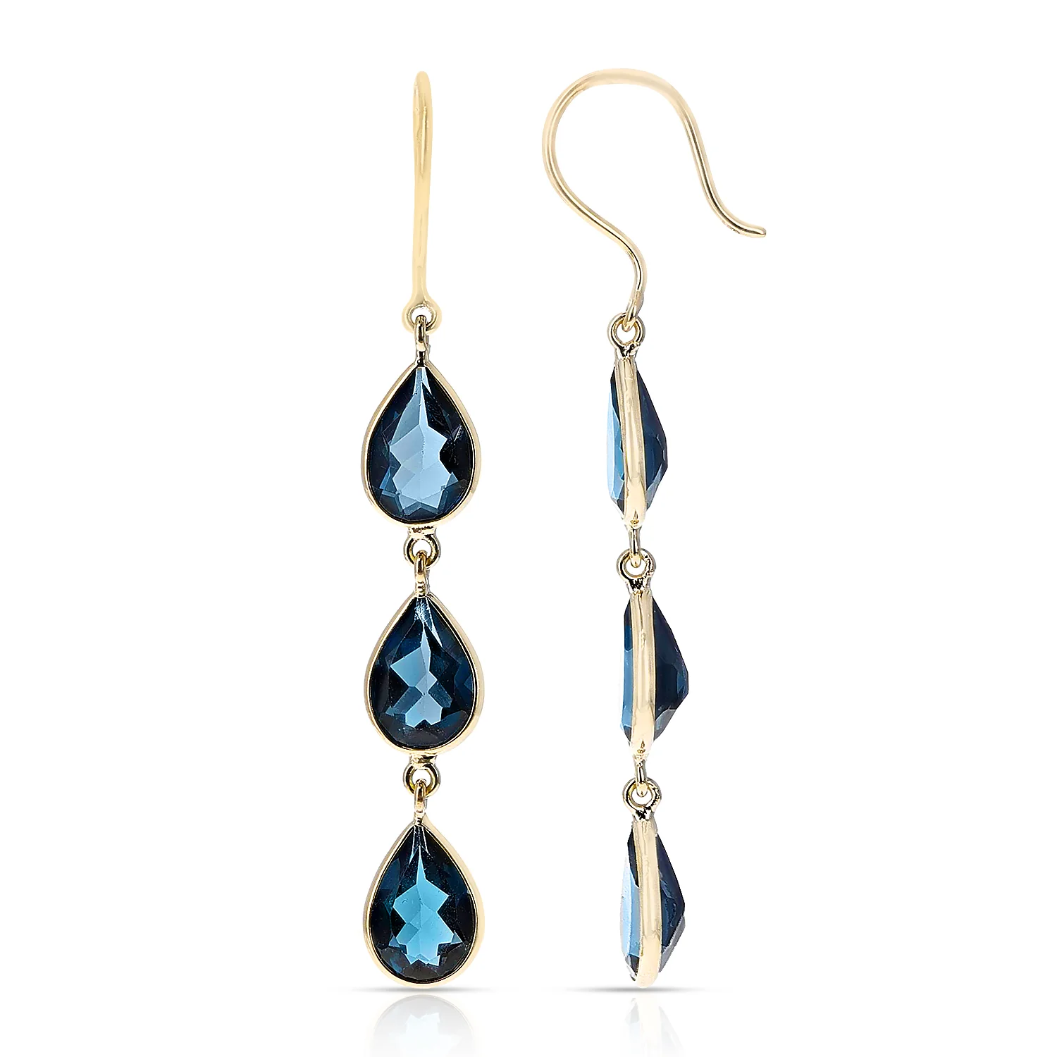 London Blue Topaz Pear Shape Dangling Earrings made in 18 Karat Yellow Gold.