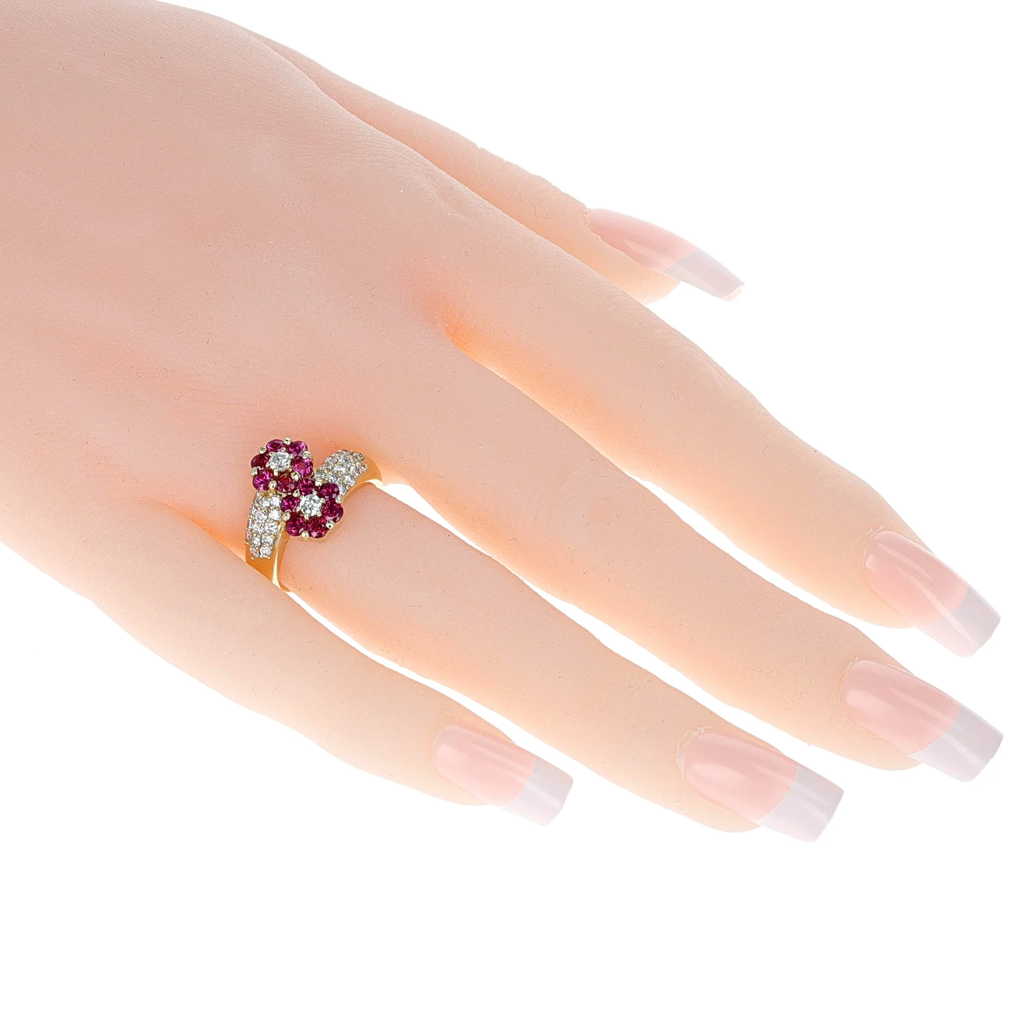 Double Flower 1.14 ct. Ruby Ring with 0.55 ct. Diamonds, 18K