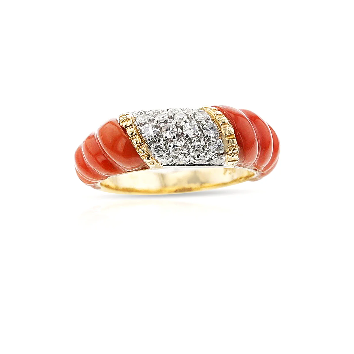 Diamond and Twisted Coral Gold Ring, 18k