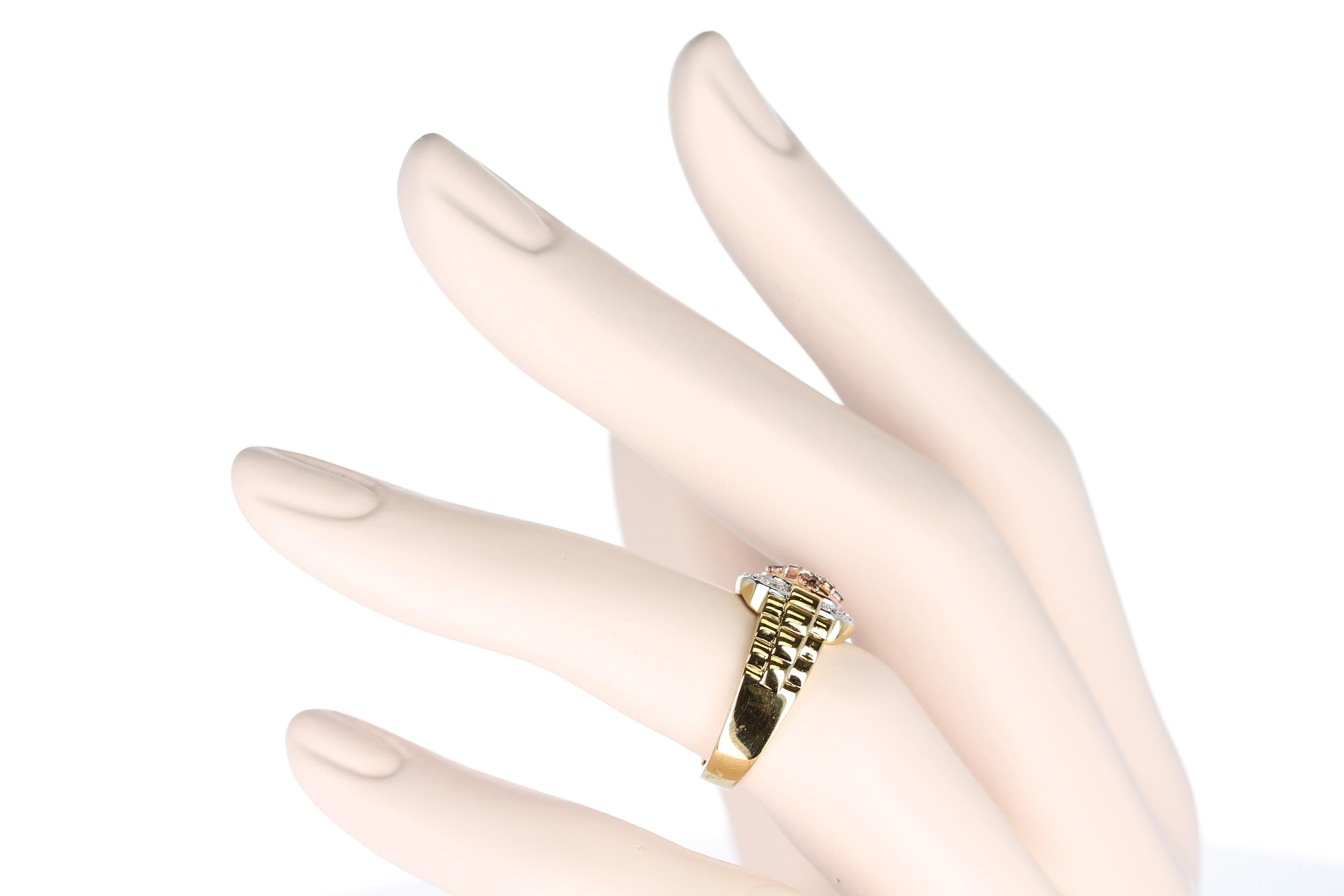 Diamond and Watch Band Style Ring, 14K Yellow and Rose Gold