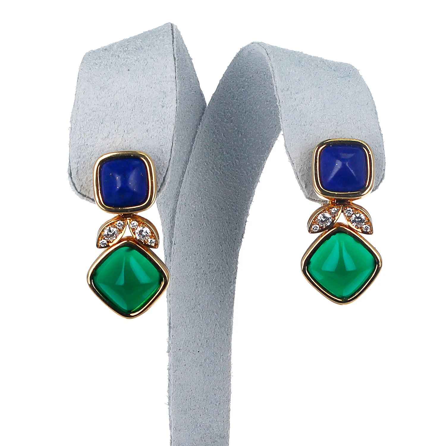 Van Cleef & Arpels Lapis Lazuli and Chrysoprase Earrings, French