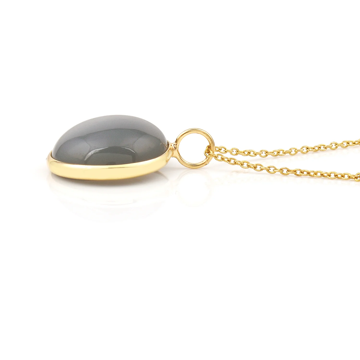 Round Gray Moonstone Pendant, 18K Yellow Gold