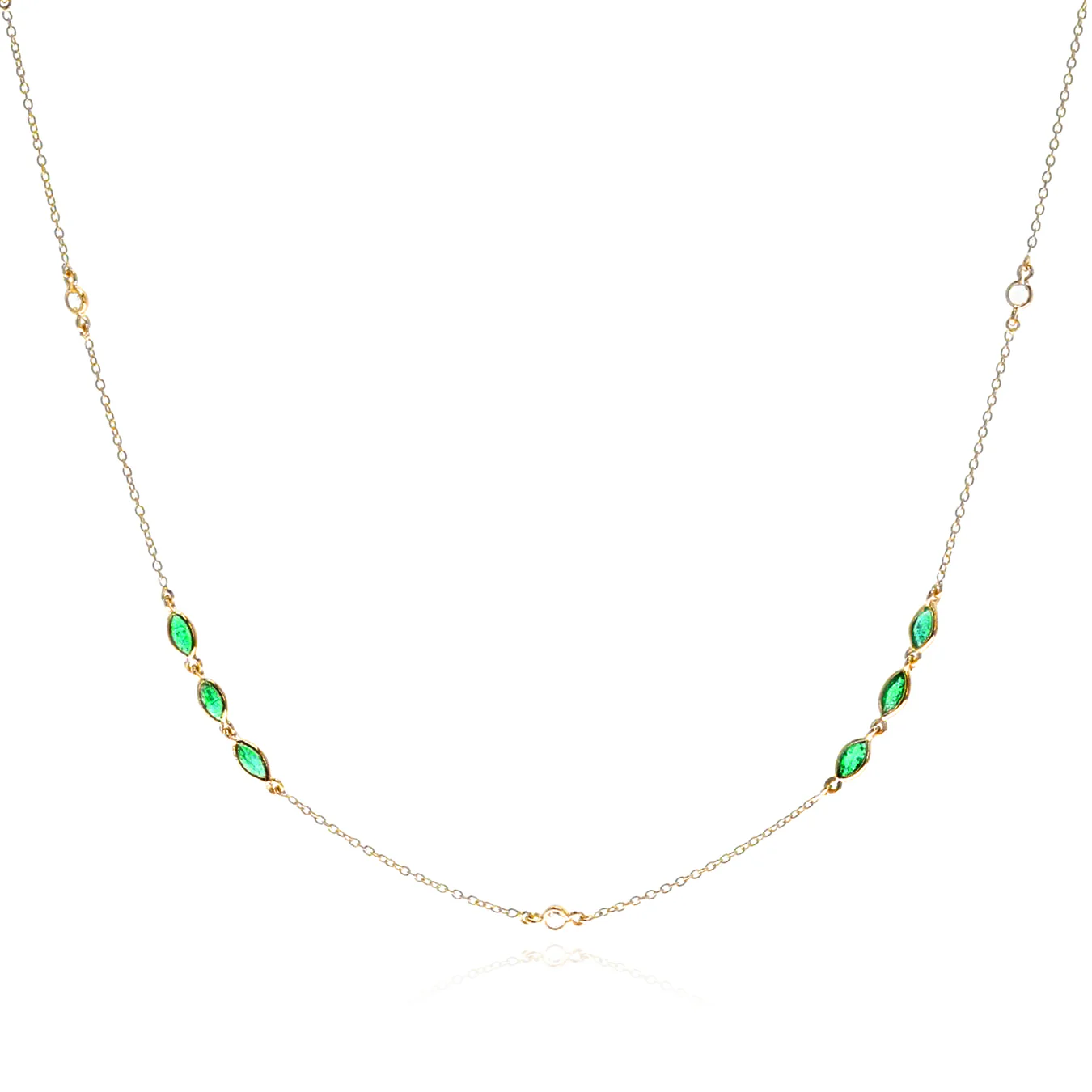 Marquise Emerald and Diamond Rose Cut Necklace, 18K