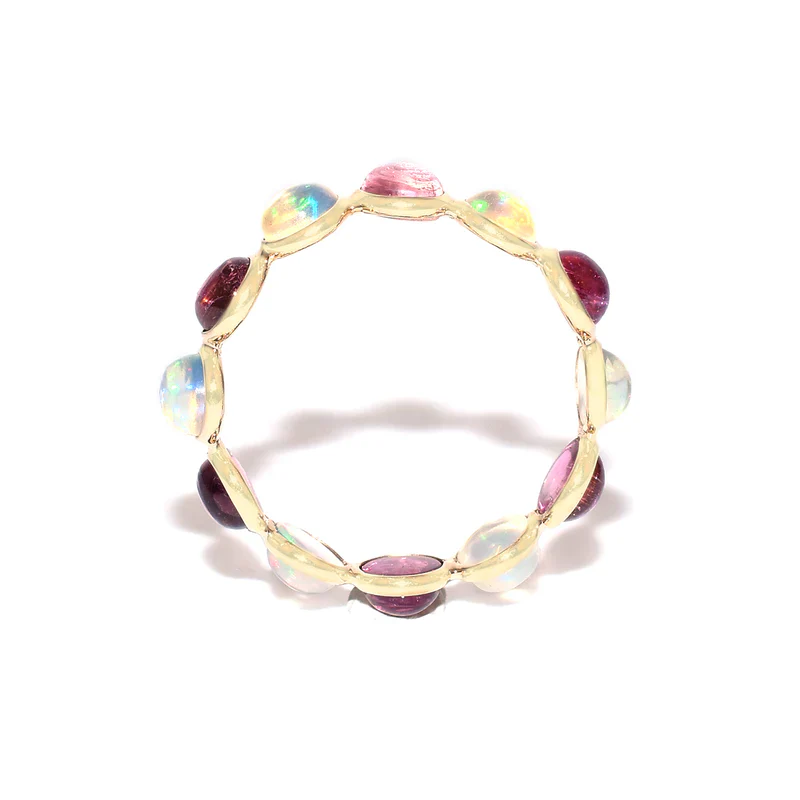 Mixed Semi-Precious Round Cabochon Band, Yellow Gold