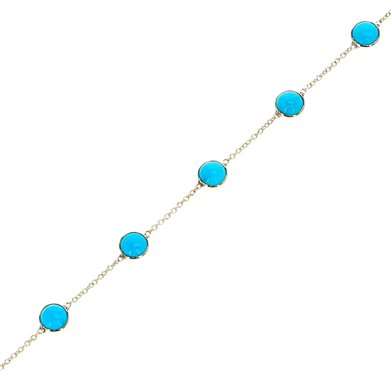Round Turquoise Cabochon Tennis Bracelet, 18k Yellow Gold