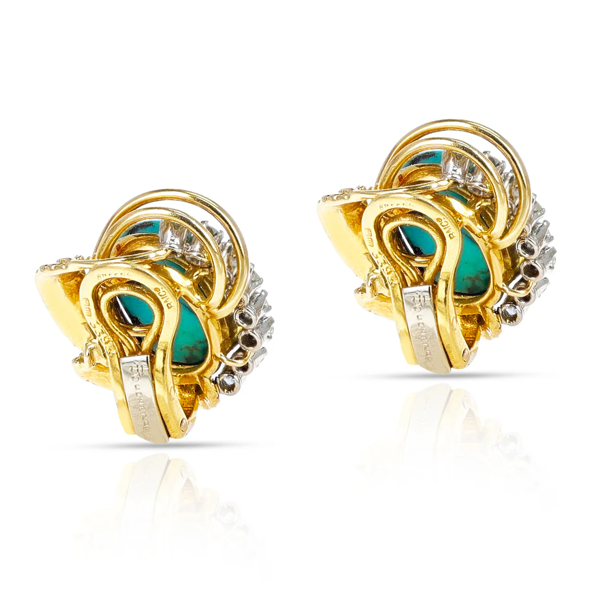 Boucheron Turquoise Cabochon and Diamond Earrings, 18k