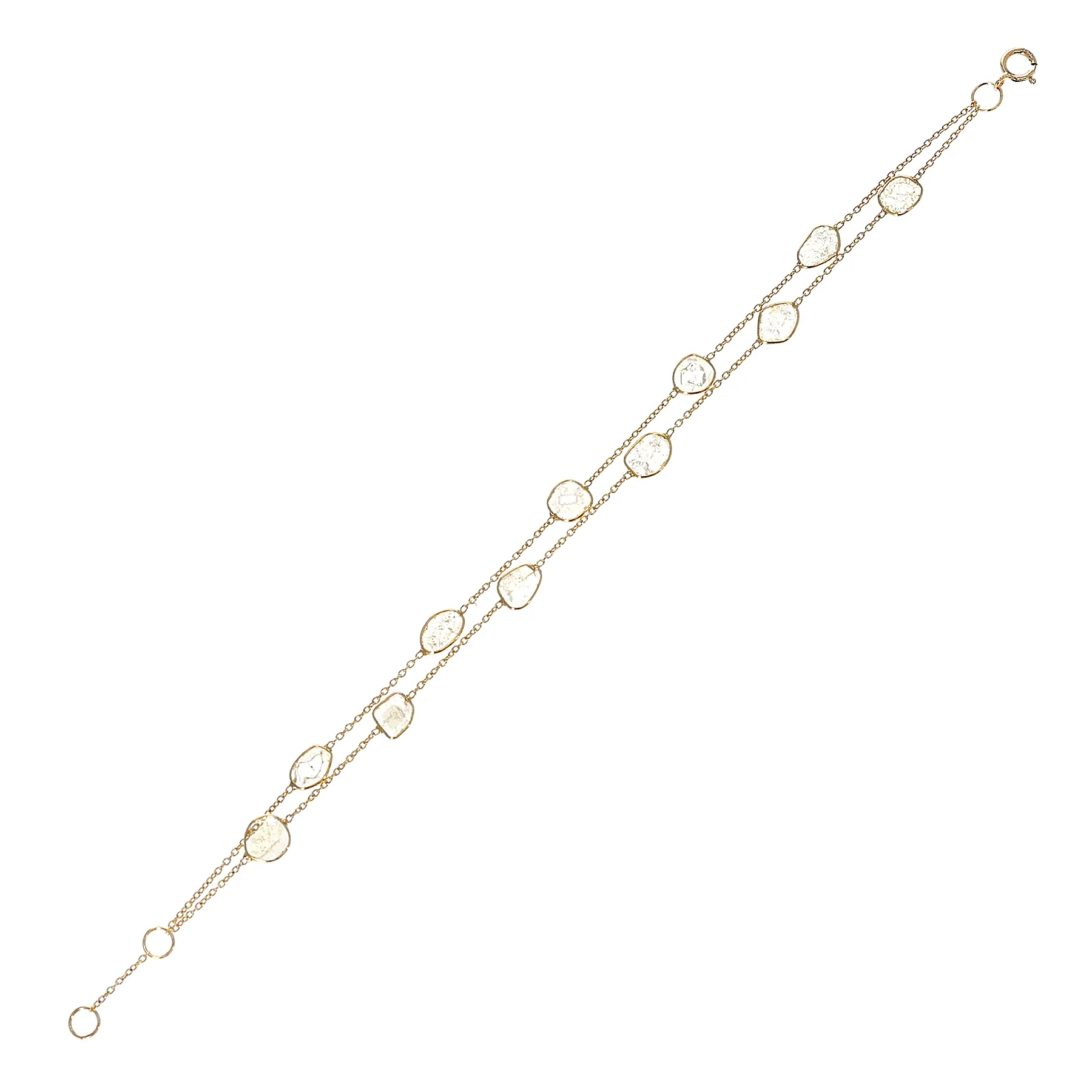 Genuine Diamond Slices Double-Line 18k Yellow Gold Adjustable Bracelet