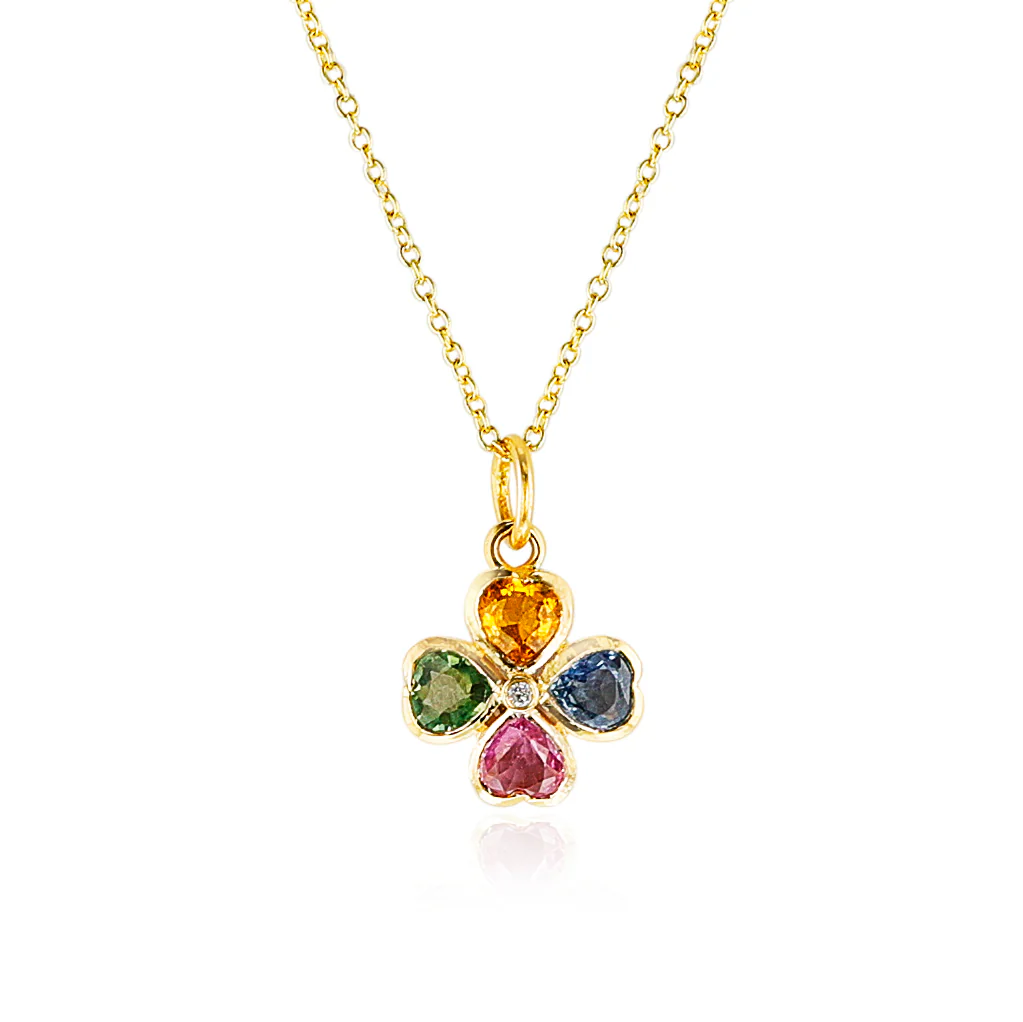 Heart-Shape Multi-Sapphire and Diamond Floral Pendant Necklace, 18k