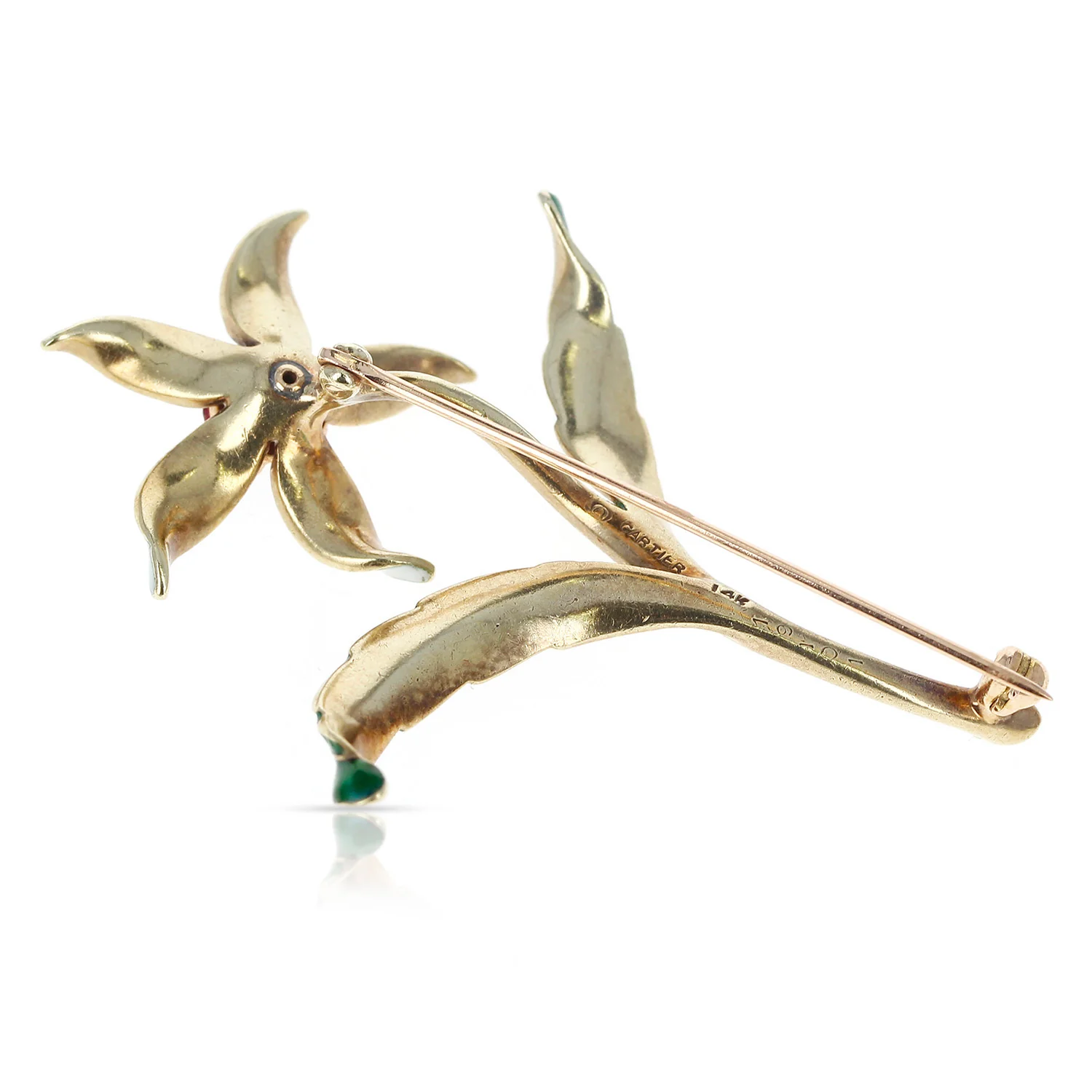 Cartier Floral Pin/Brooch Rubies, Diamonds and Enamel, 18 Karat Yellow Gold