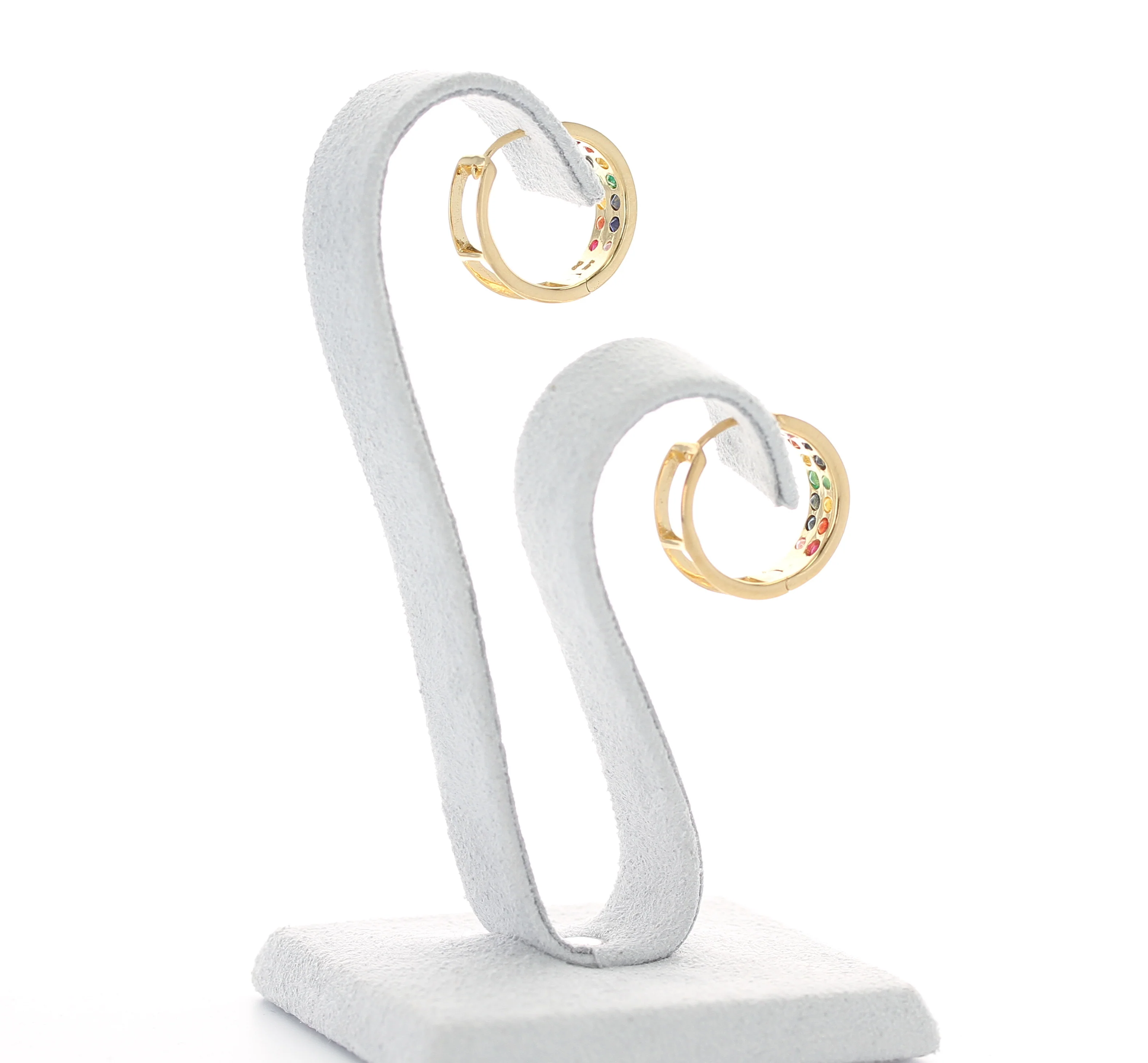 Rainbow Hoops with Emerald, Ruby, Multi-Sapphire, 14K Gold