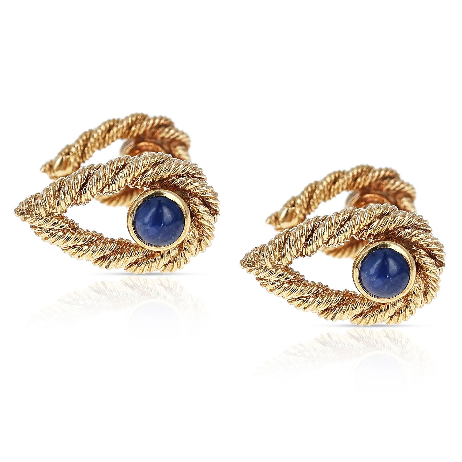 Van Cleef & Arpels Textured Blue Sapphire Cabochon Cufflinks, 18k Yellow Gold