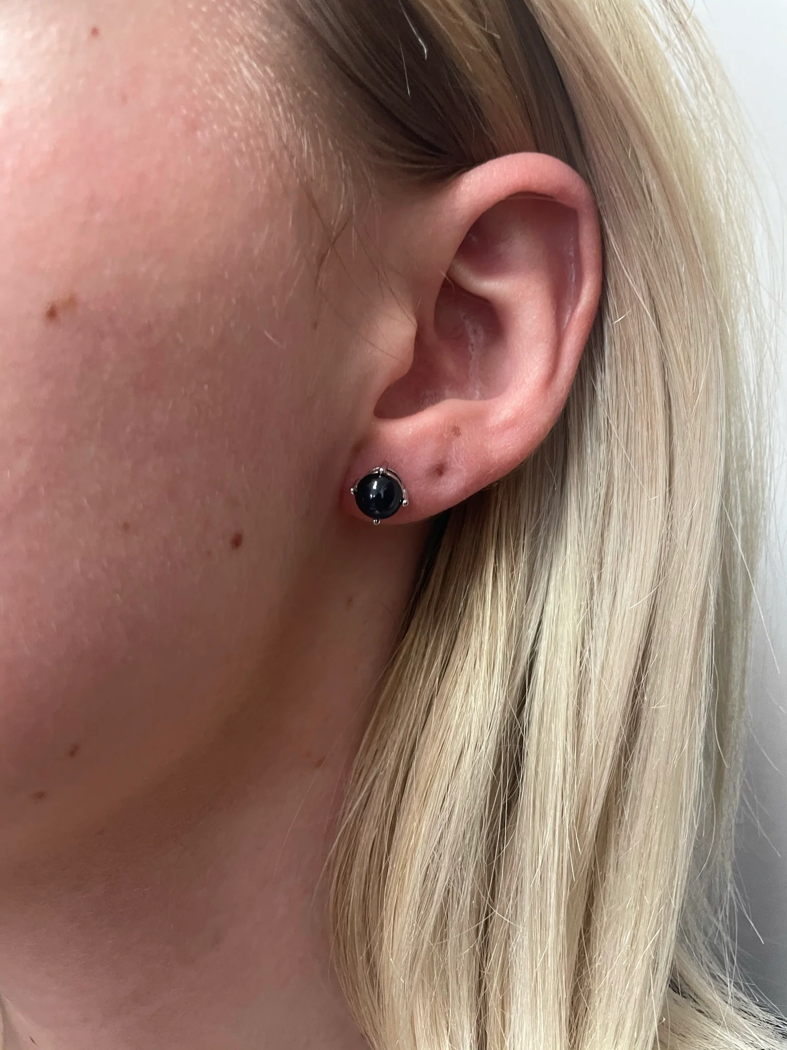 7MM Genuine Sapphire Round Cabochon Stud Earrings, Sterling Silver