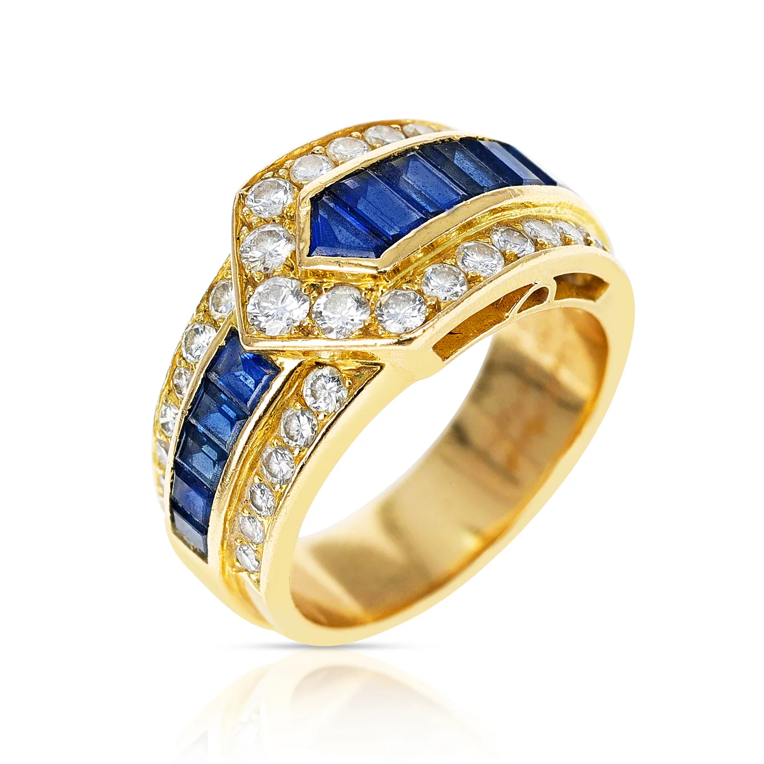 Van Cleef & Arpels Sapphire and Diamond Arrow Band Ring, 18K Yellow