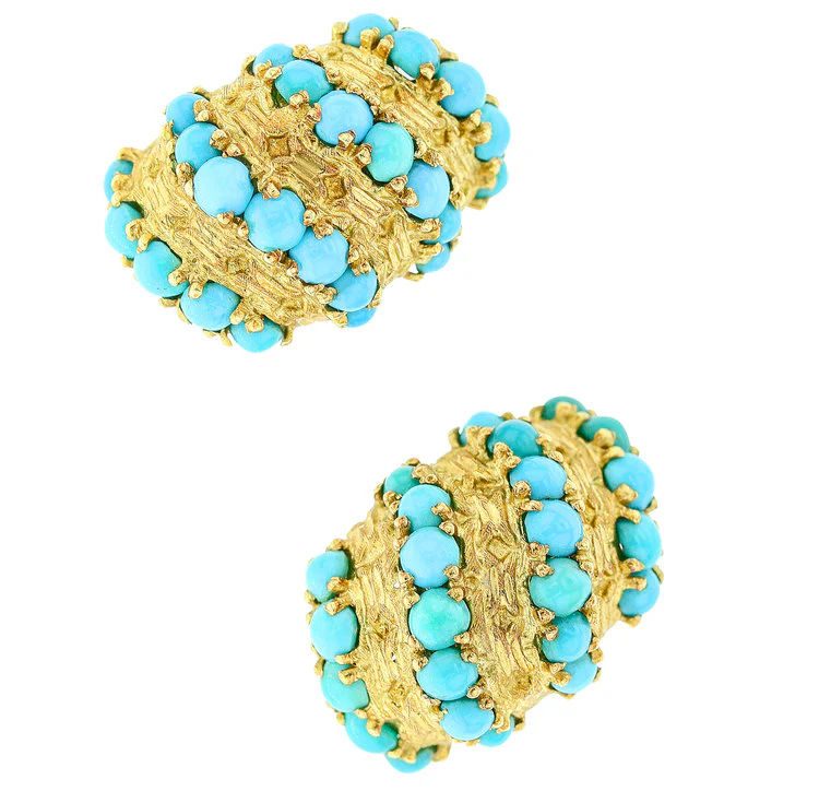 Van Cleef & Arpels Turquoise and Gold Cluster Earrings