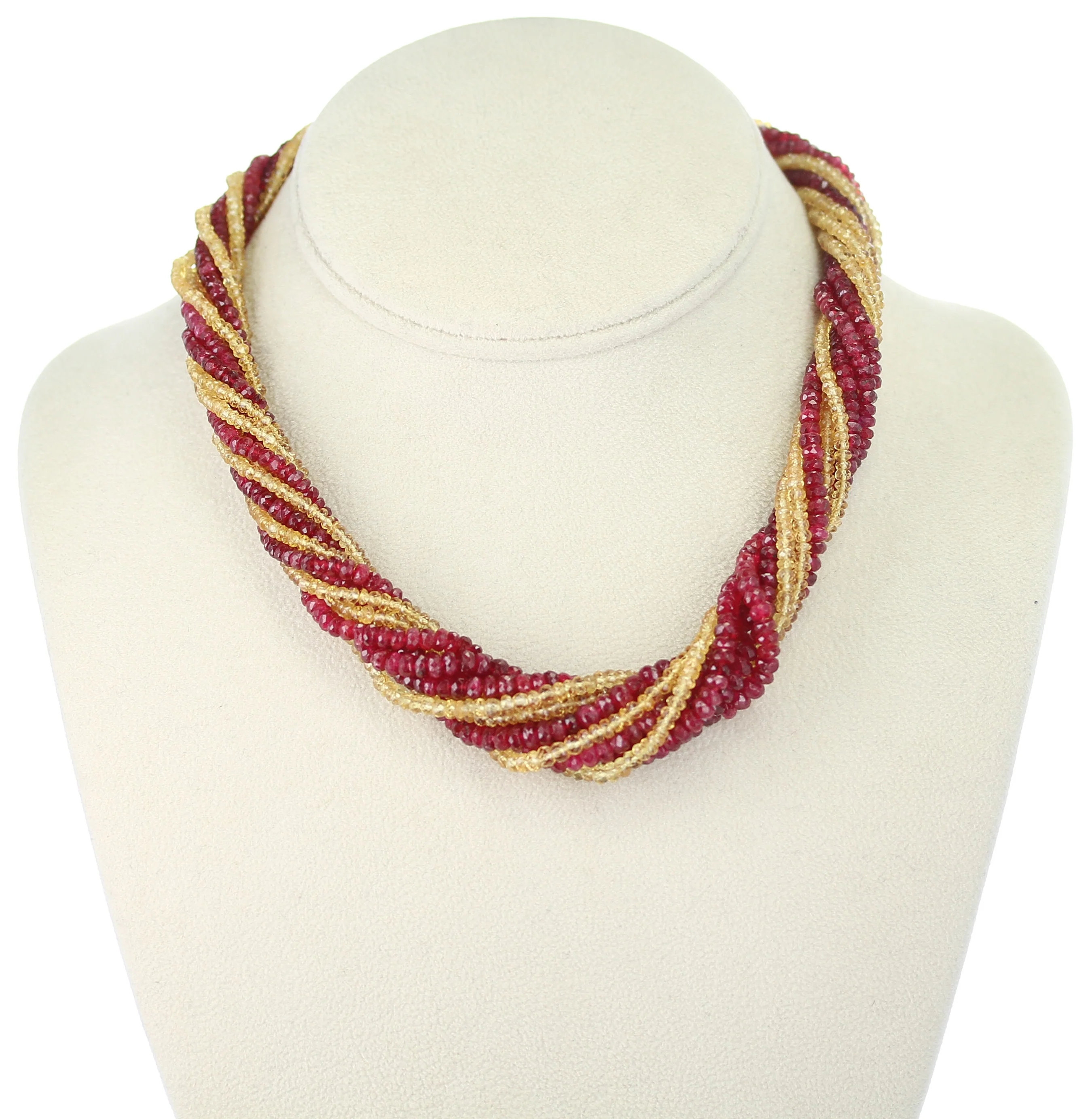 Genuine & Natural Red Spinel and Yellow Sapphire Faceted Beads Choker Necklace