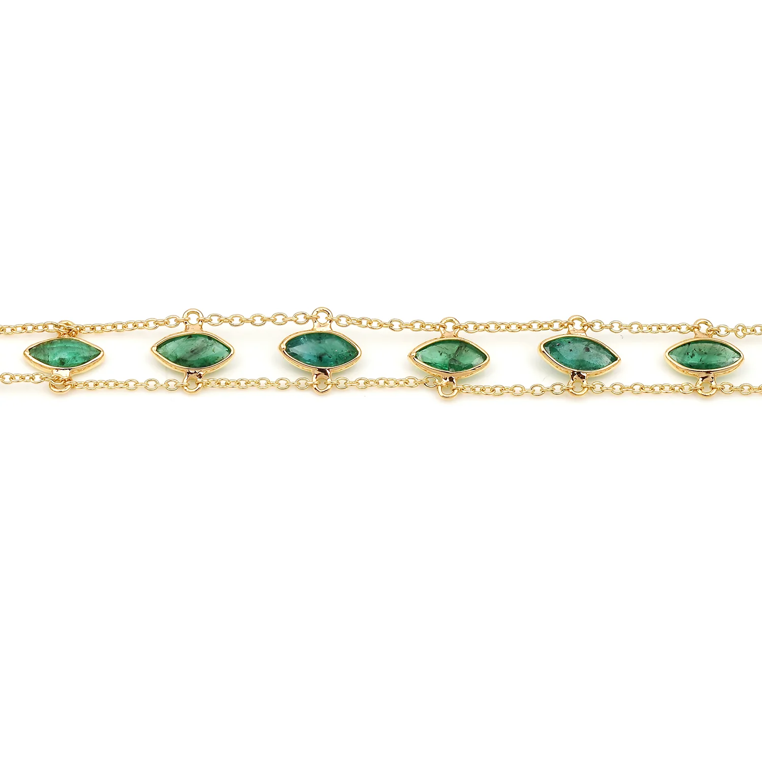 Marquise Emerald Double Line Bracelet, 18k Yellow Gold